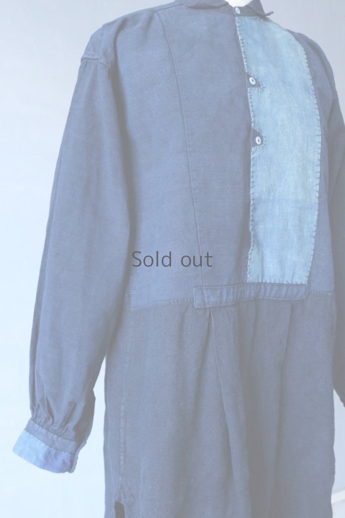 画像7: 【MITSUGU SASAKI】アンティークリネン×染め×古布　パッチワークボロスモックシャツ （紺染め） (7)