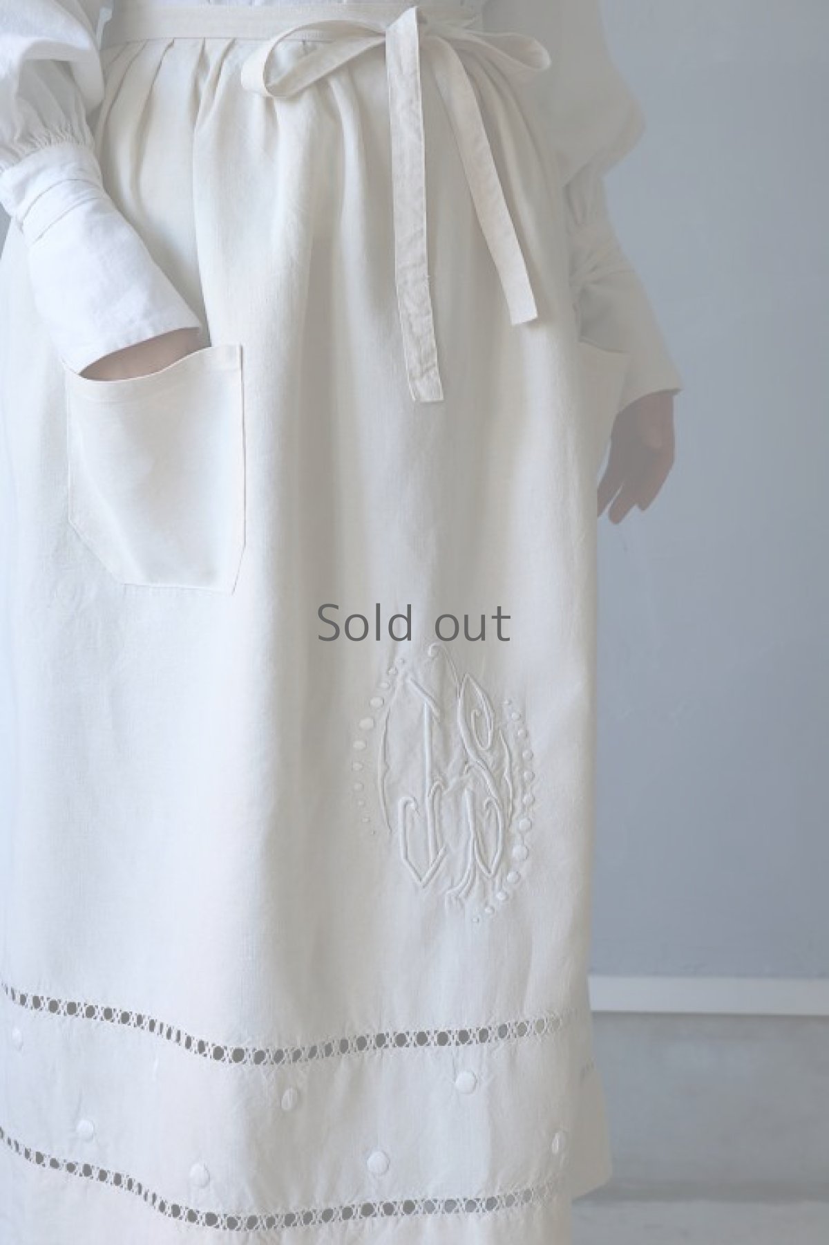 画像12: 【ササキチホ】アンティークリネン　ワークエプロン（生成り/JS/ポケット） (12)