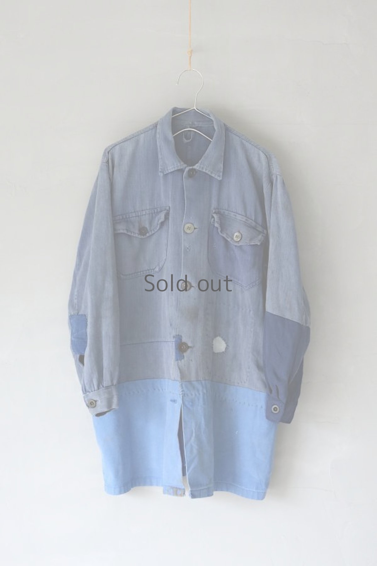 画像16: 【MITSUGU SASAKI】ビンテージリメイク パッチワーク ロングワークシャツ (16)