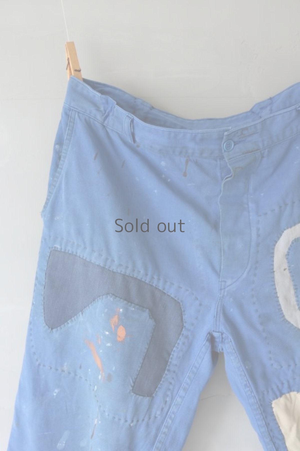 画像3: 【MITSUGU SASAKI】ビンテージ×リメイク　パッチワーク＆ペンキ　ワークパンツ（明るめの青） (3)