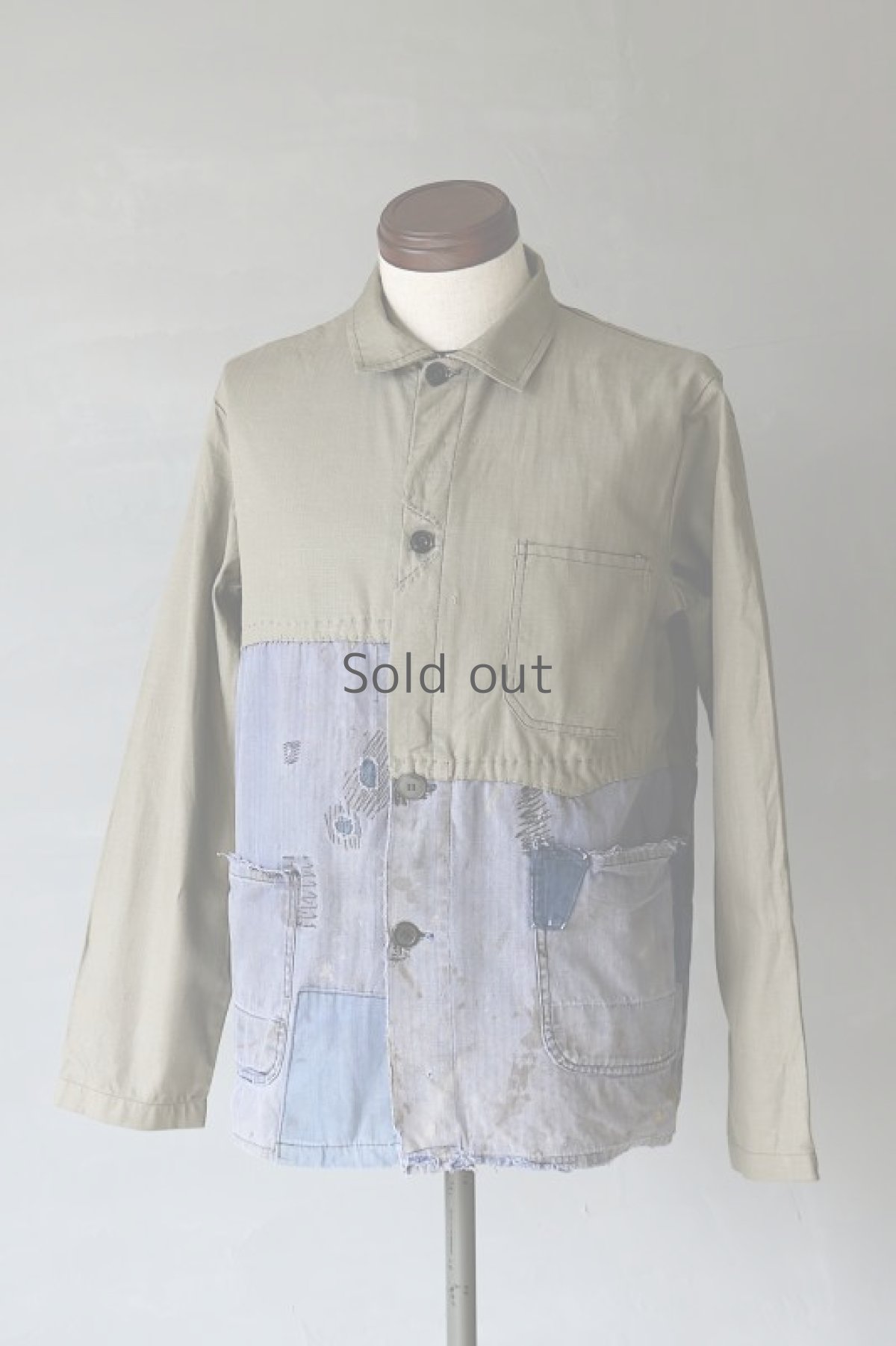 画像2: 【MITSUGU SASAKI】ビンテージリメイク　パッチワーク　カーキワークジャケット(ドイツ) (2)