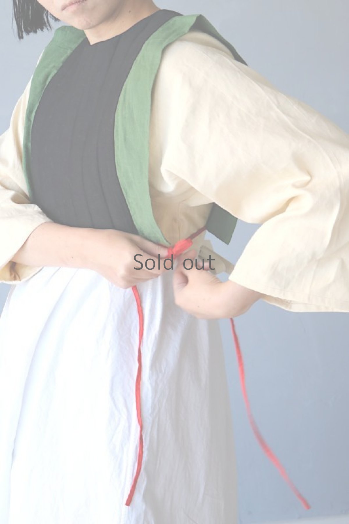 画像2: 【ササキチホ】日本古布　四角衣(木綿・黒/緑) (2)