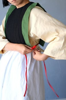 画像2: 【ササキチホ】日本古布　四角衣(木綿・黒/緑) (2)