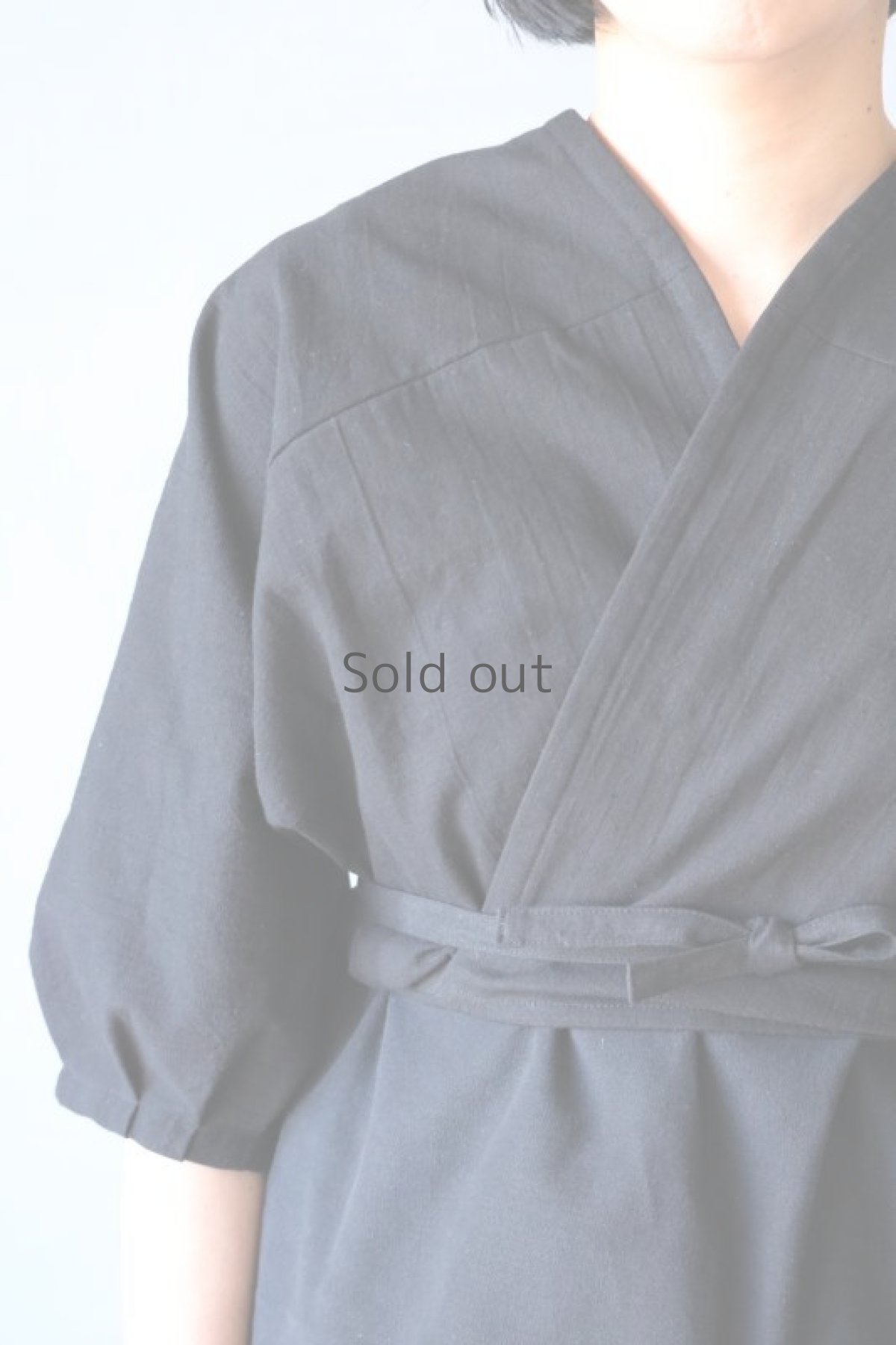 画像3: 【ササキチホ】アンティークリネン　アドスリーブス　５分袖（黒） (3)