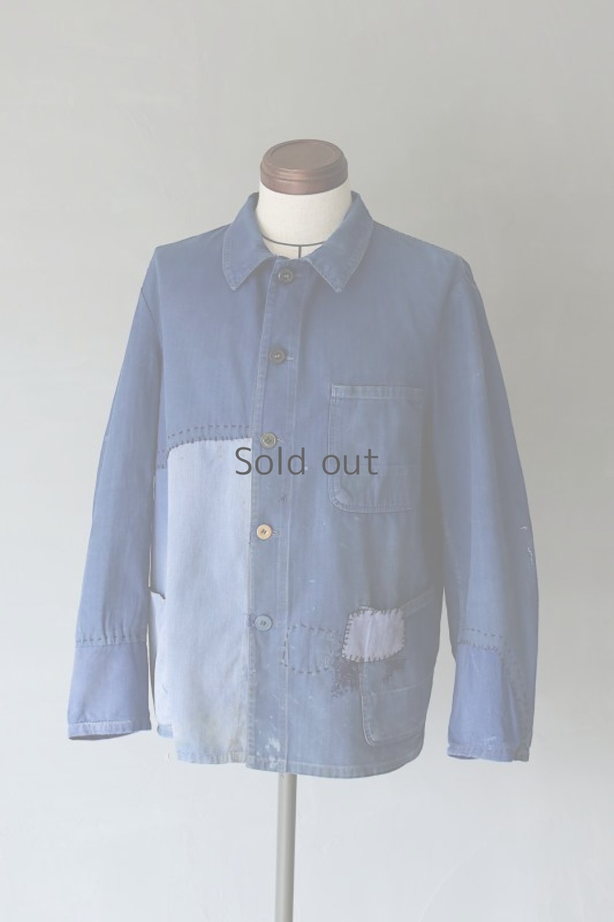 画像4: 【MITSUGU SASAKI】ビンテージリメイク　パッチワーク　ブルーワークジャケット(ドイツ) (4)