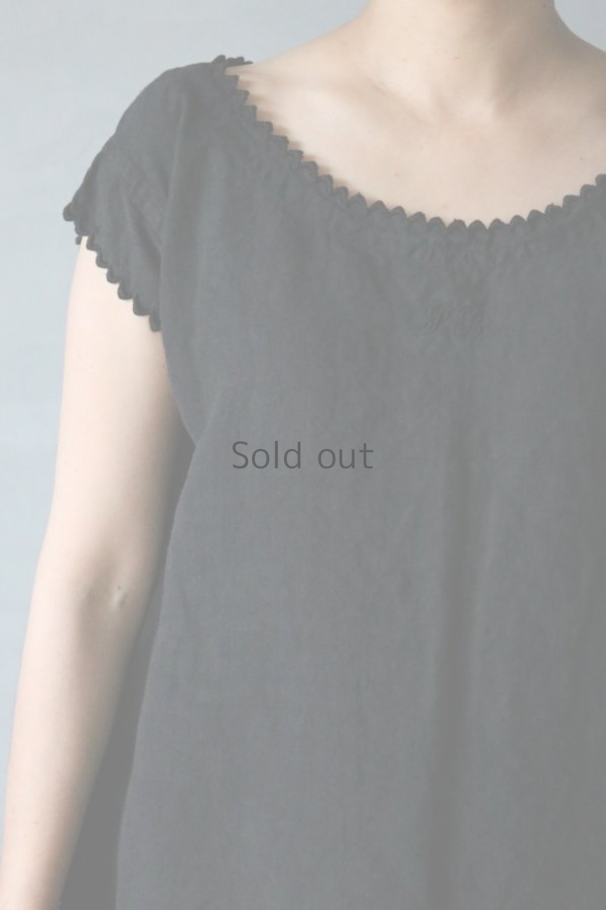 画像3: 【フランス】アンティークリネン×染　ショートスリーブ　ワンピース（ブラック/イニシャルPB） (3)