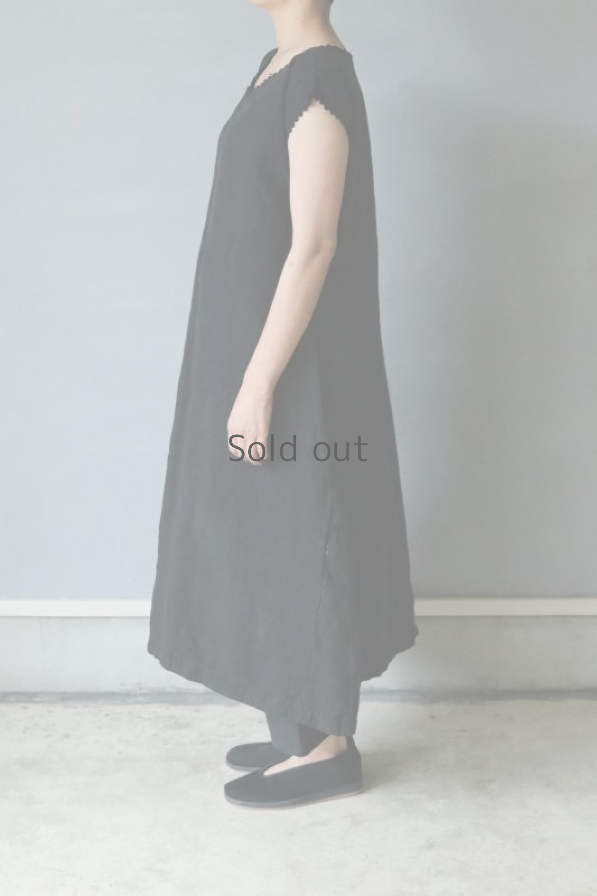 画像6: 【フランス】アンティークリネン×染　ショートスリーブ　ワンピース（ブラック/イニシャルPB） (6)