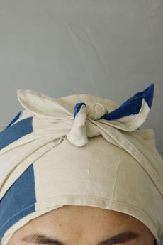 画像4: 【ササキチホ】古布　ターバンヘアバン（青と白の奉納旗B） (4)