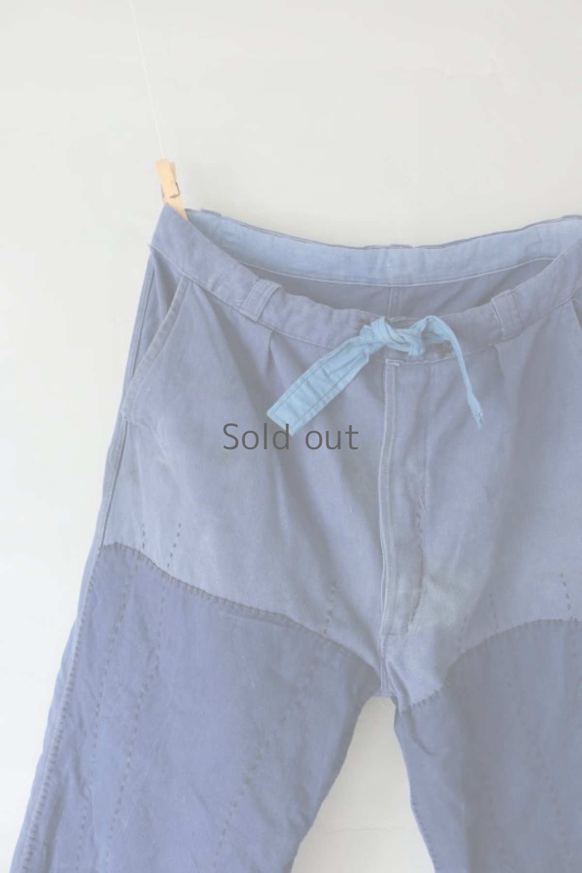 画像3: 【MITSUGU SASAKI】ビンテージ×リメイク　パッチワーク ブルーワークパンツ（ベルト紐） (3)