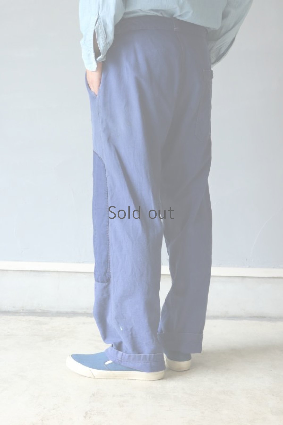 画像14: 【MITSUGU SASAKI】ビンテージ×リメイク　パッチワーク ブルーワークパンツ（ベルト紐） (14)