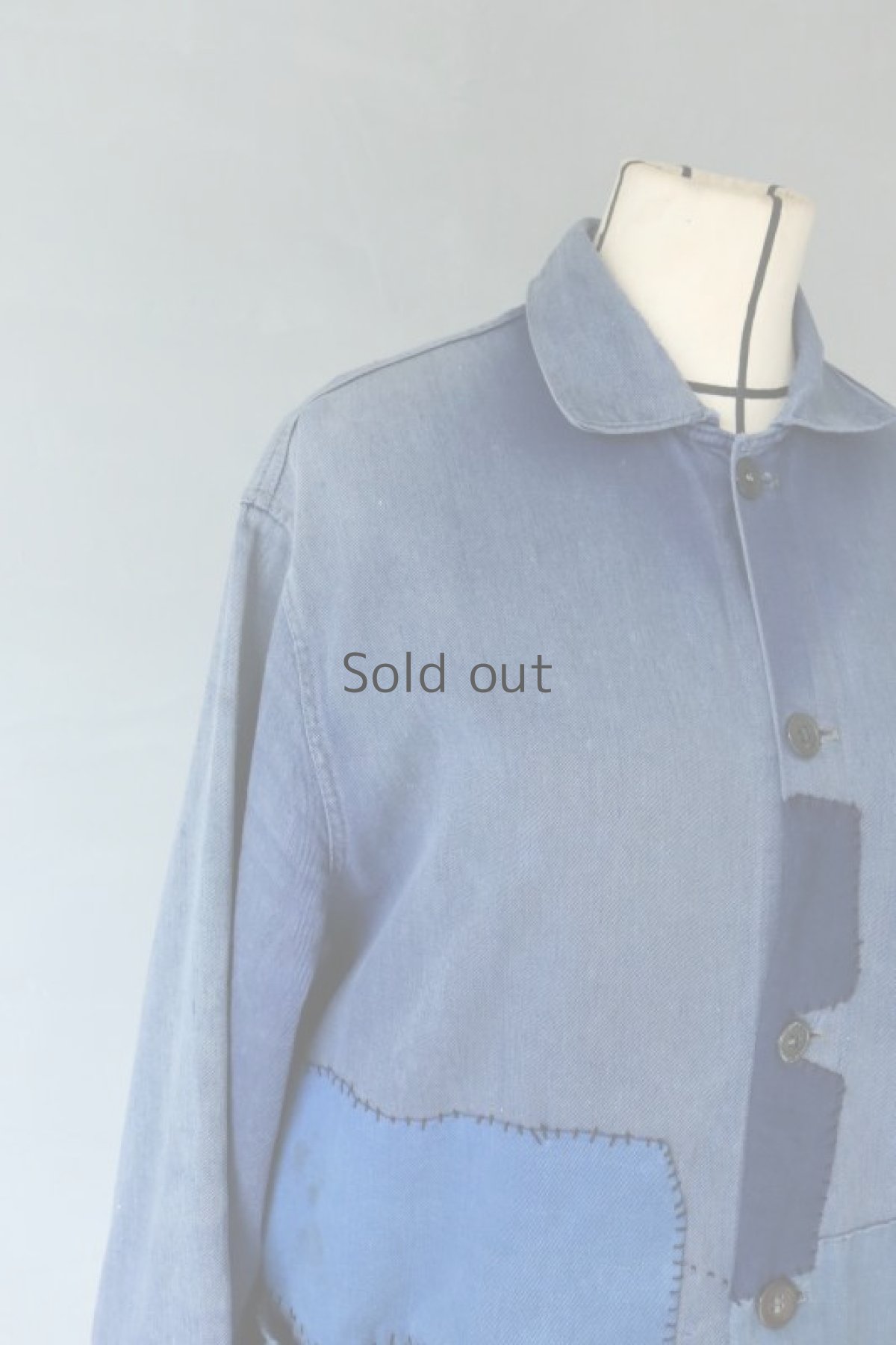 画像4: 【MITSUGU SASAKI】ビンテージリメイク　パッチワーク ダブルワーク　ロングコート（ブルーとグレー） (4)