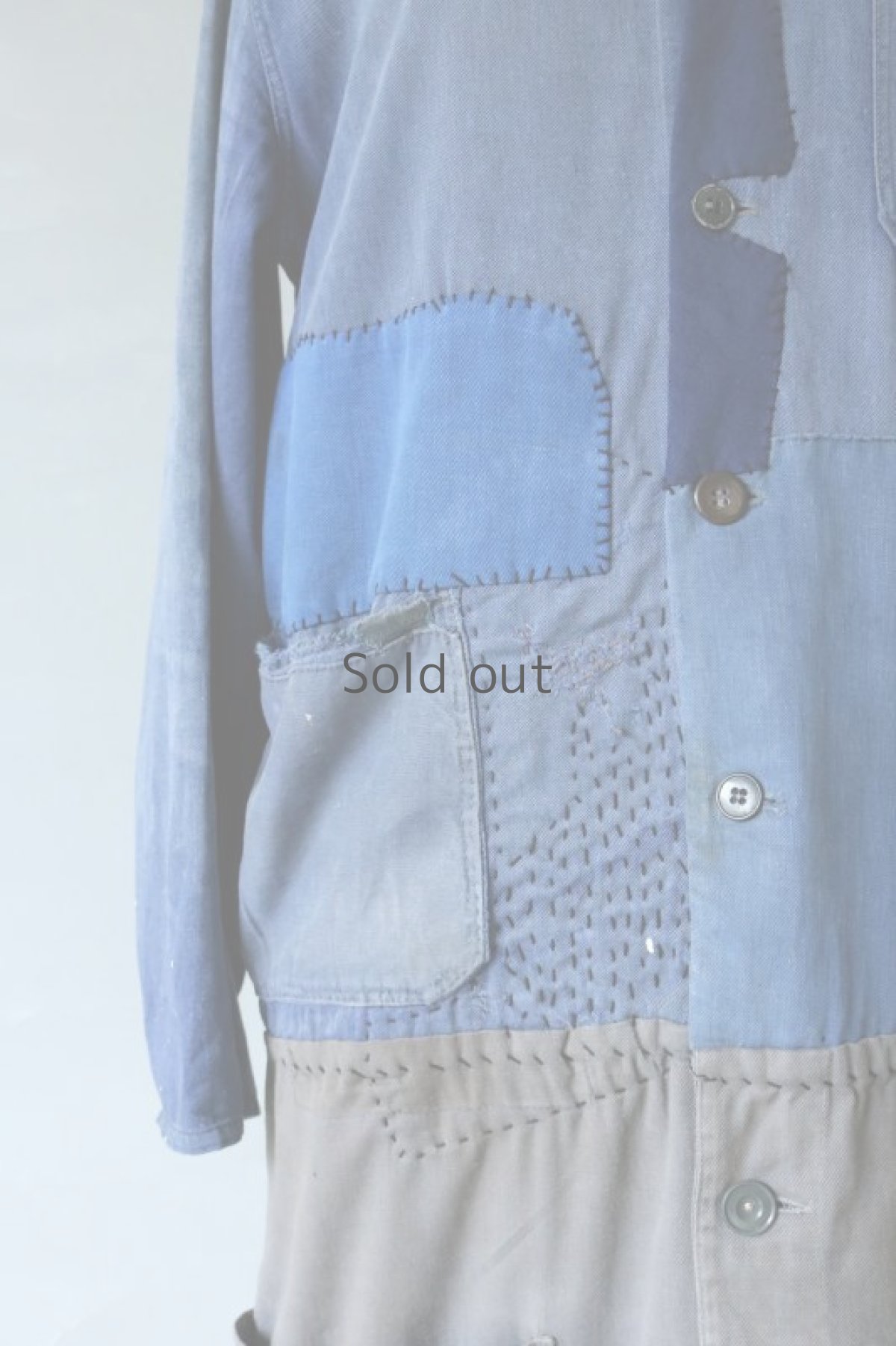 画像5: 【MITSUGU SASAKI】ビンテージリメイク　パッチワーク ダブルワーク　ロングコート（ブルーとグレー） (5)