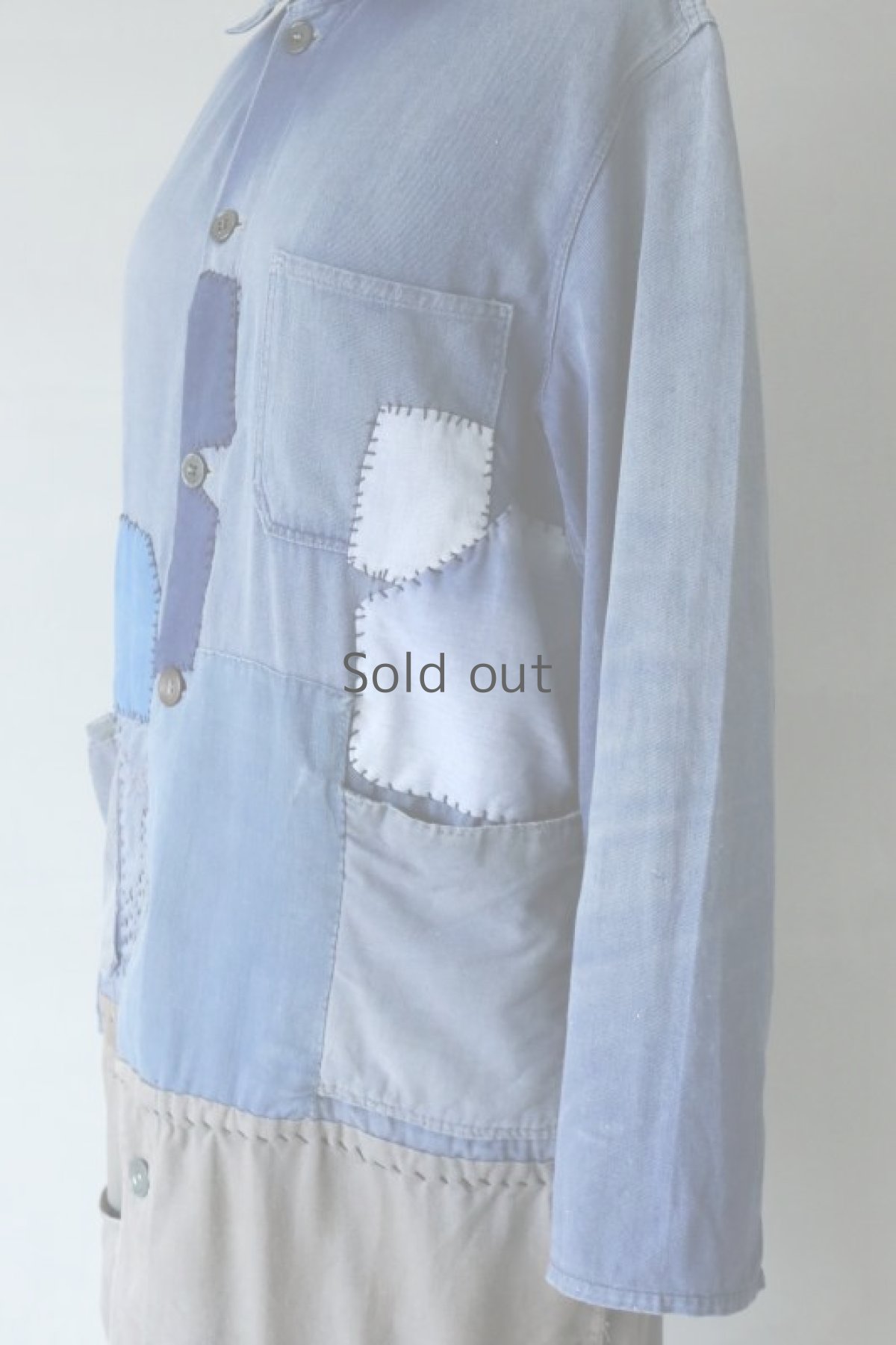 画像8: 【MITSUGU SASAKI】ビンテージリメイク　パッチワーク ダブルワーク　ロングコート（ブルーとグレー） (8)