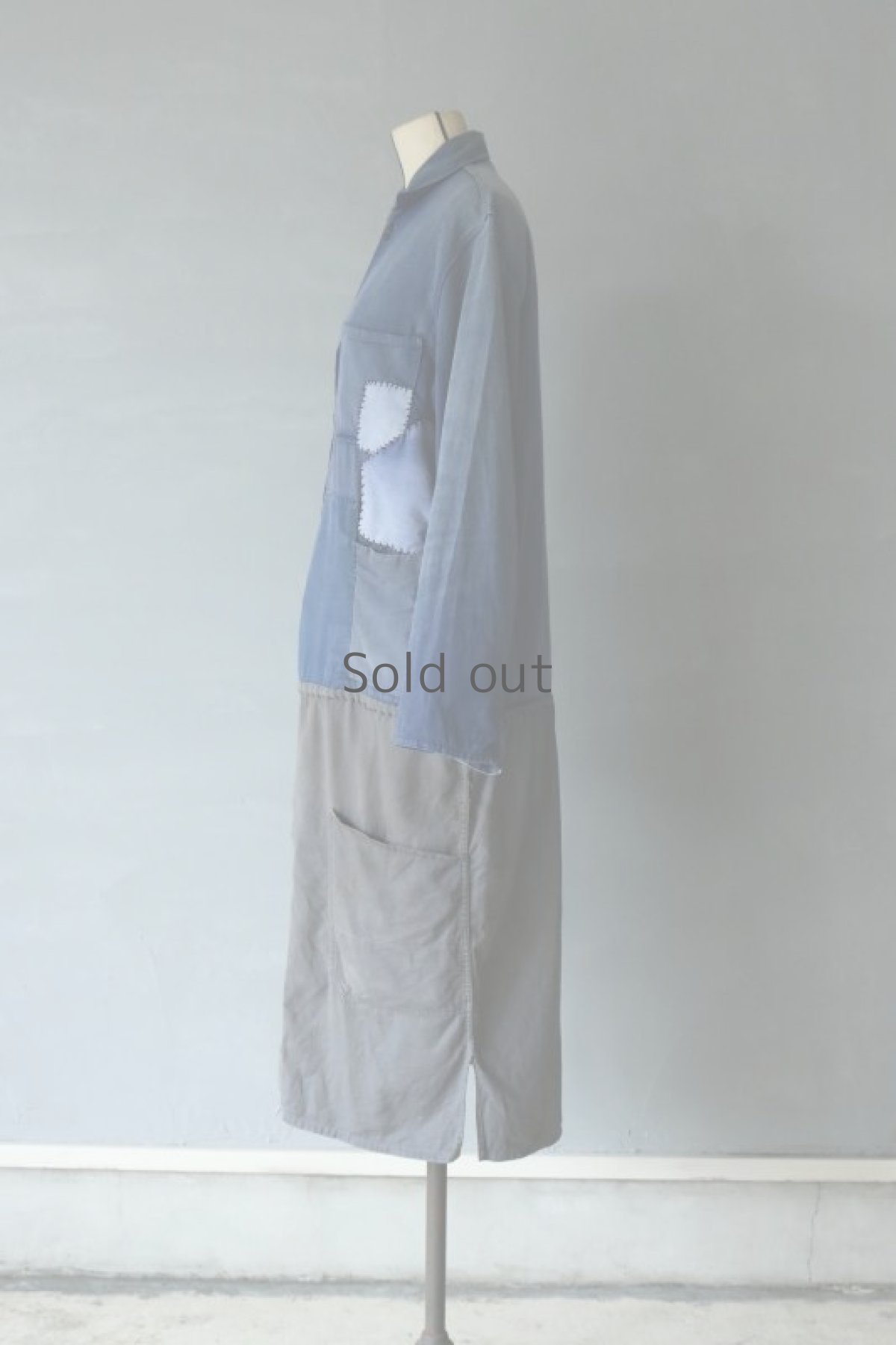 画像11: 【MITSUGU SASAKI】ビンテージリメイク　パッチワーク ダブルワーク　ロングコート（ブルーとグレー） (11)