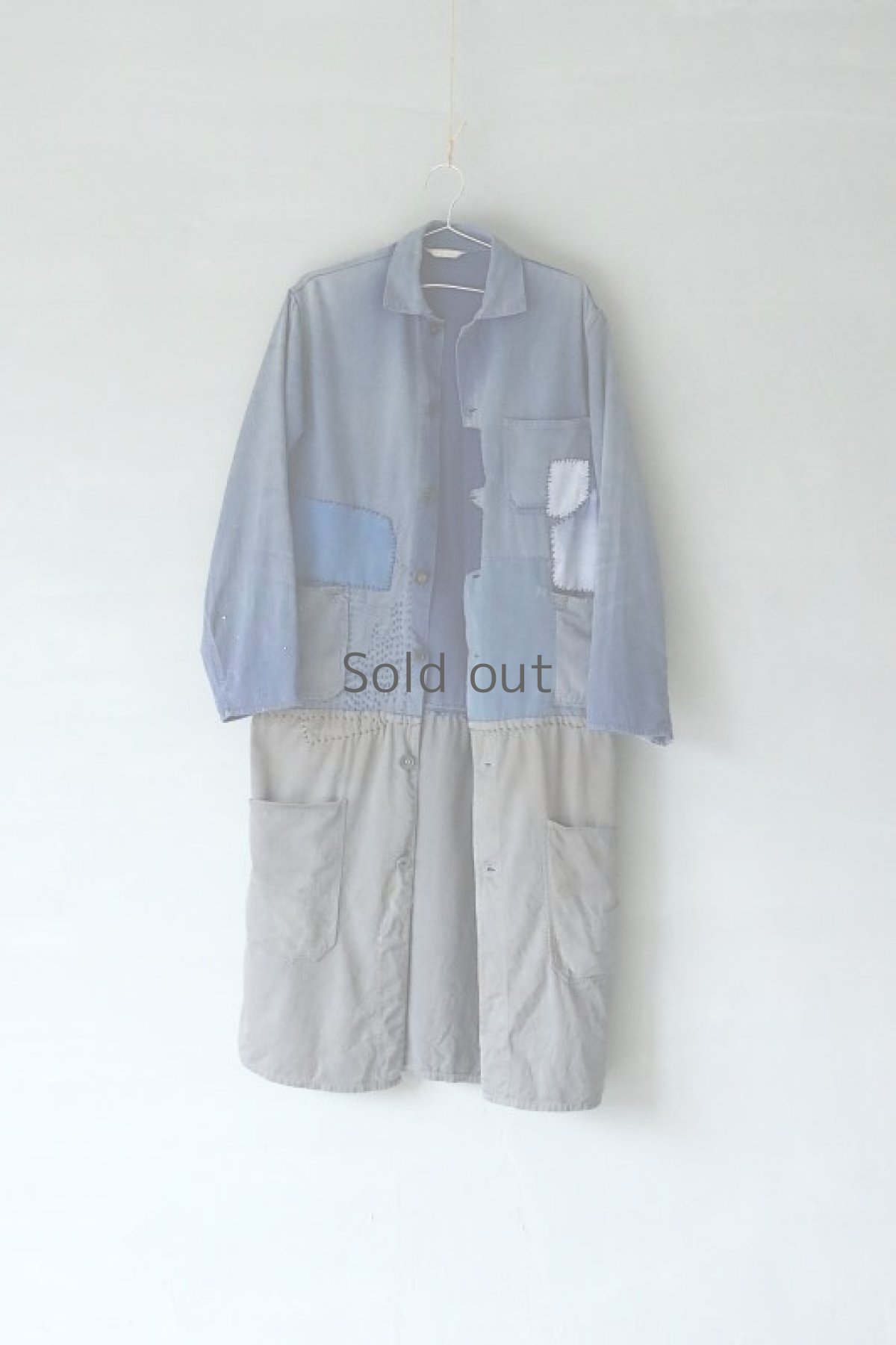 画像14: 【MITSUGU SASAKI】ビンテージリメイク　パッチワーク ダブルワーク　ロングコート（ブルーとグレー） (14)