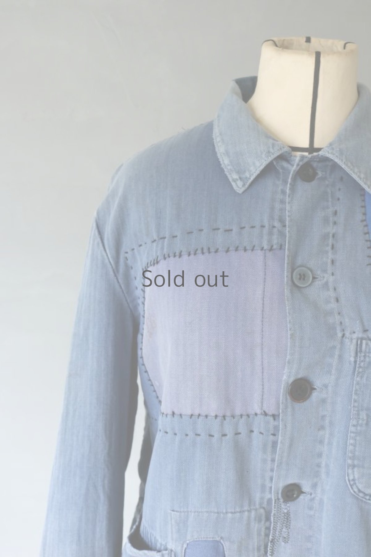 画像4: 【MITSUGU SASAKI】ビンテージリメイク　パッチワーク　小さめブルーワークジャケット(ドイツ) (4)