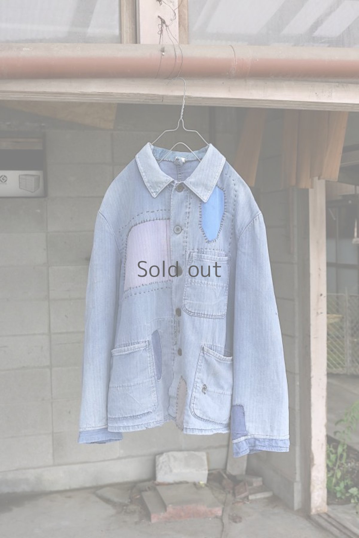 画像14: 【MITSUGU SASAKI】ビンテージリメイク　パッチワーク　小さめブルーワークジャケット(ドイツ) (14)