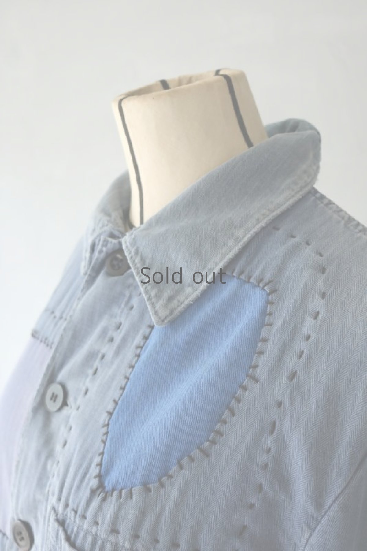 画像3: 【MITSUGU SASAKI】ビンテージリメイク　パッチワーク　小さめブルーワークジャケット(ドイツ) (3)