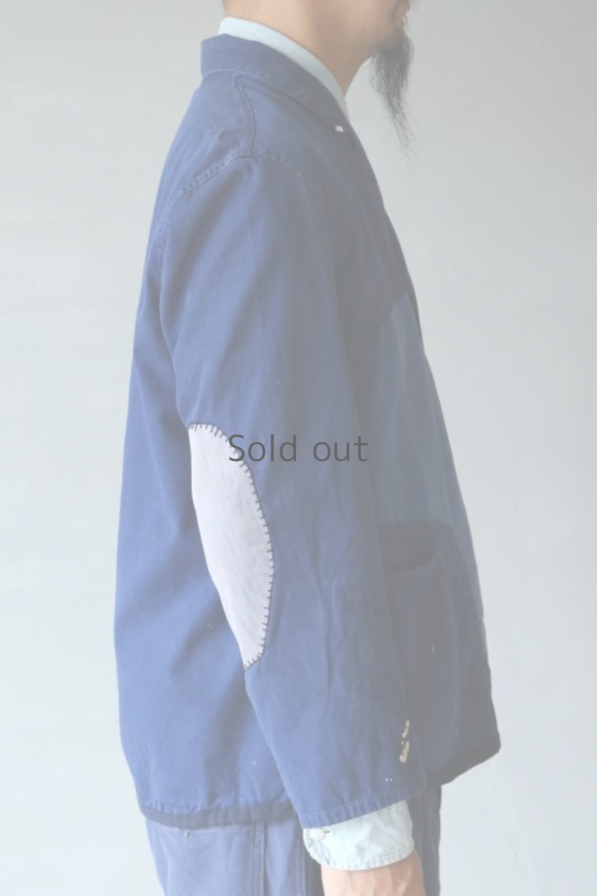 画像8: 【MITSUGU SASAKI】ビンテージリメイク　パッチワーク　ブルーワークジャケット(ノッチドラペル) (8)