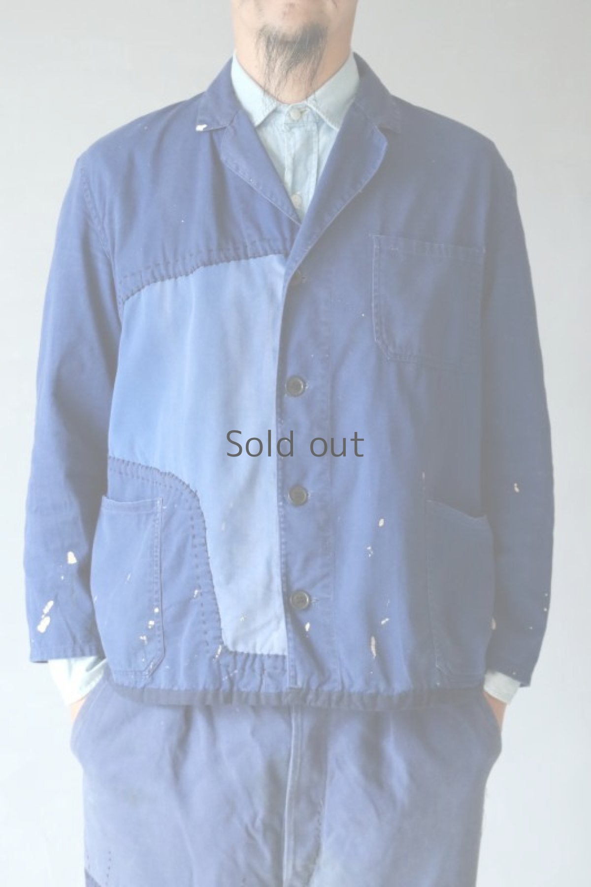 画像5: 【MITSUGU SASAKI】ビンテージリメイク　パッチワーク　ブルーワークジャケット(ノッチドラペル) (5)