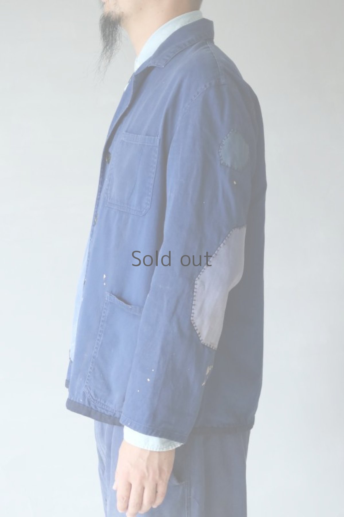 画像6: 【MITSUGU SASAKI】ビンテージリメイク　パッチワーク　ブルーワークジャケット(ノッチドラペル) (6)