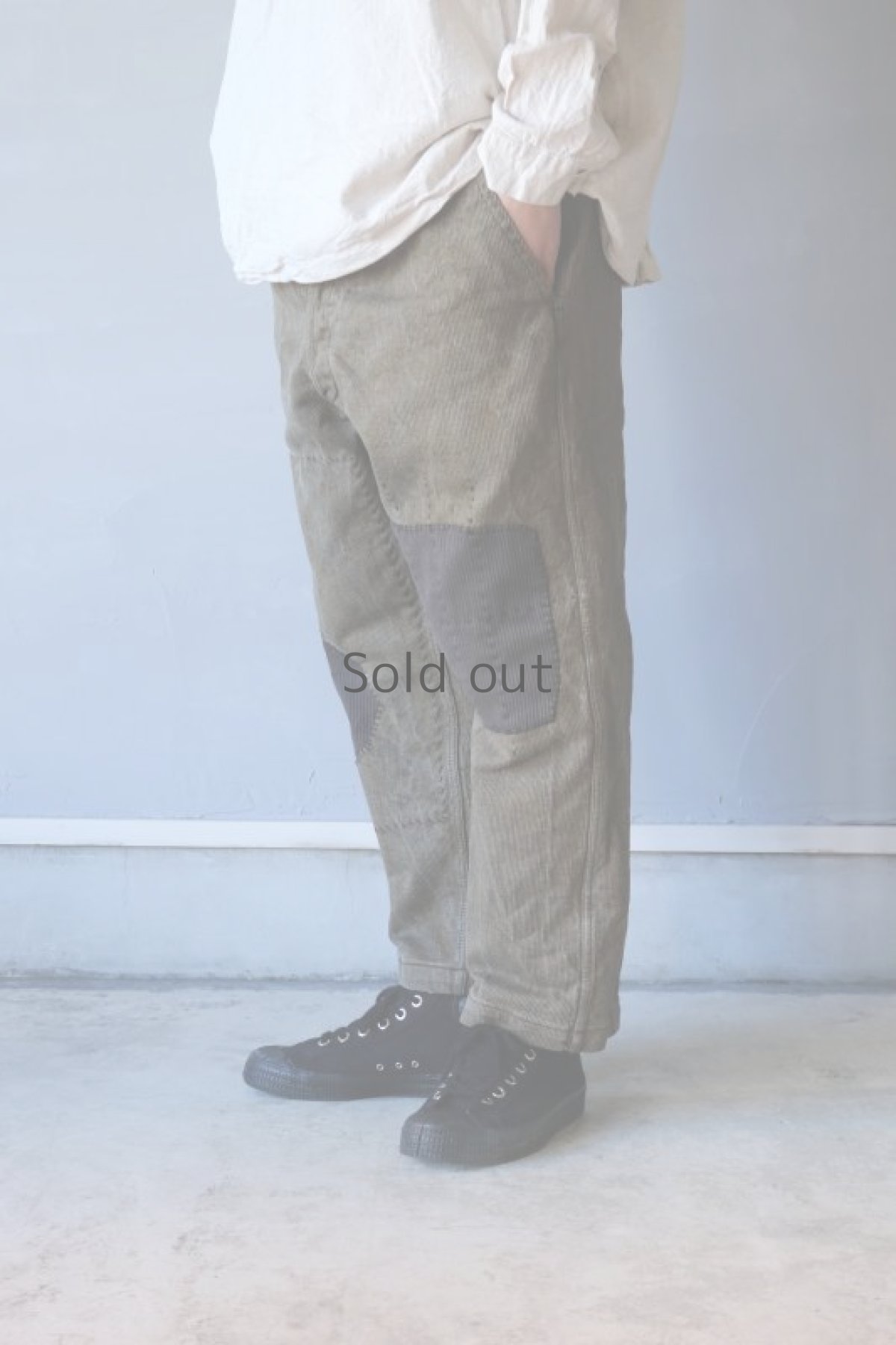 画像15: 【MITSUGU SASAKI】ビンテージ×リメイク　パッチワーク　コットンピケ　ブラウンワークパンツ（紐付き） (15)