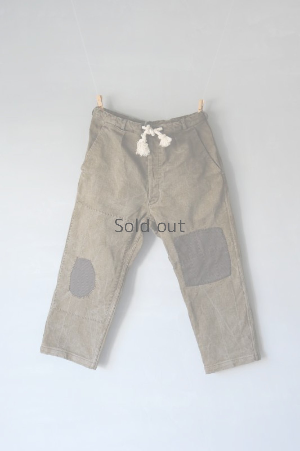 画像2: 【MITSUGU SASAKI】ビンテージ×リメイク　パッチワーク　コットンピケ　ブラウンワークパンツ（紐付き） (2)