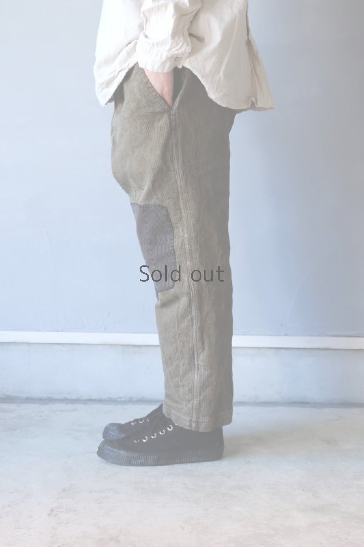 画像16: 【MITSUGU SASAKI】ビンテージ×リメイク　パッチワーク　コットンピケ　ブラウンワークパンツ（紐付き） (16)