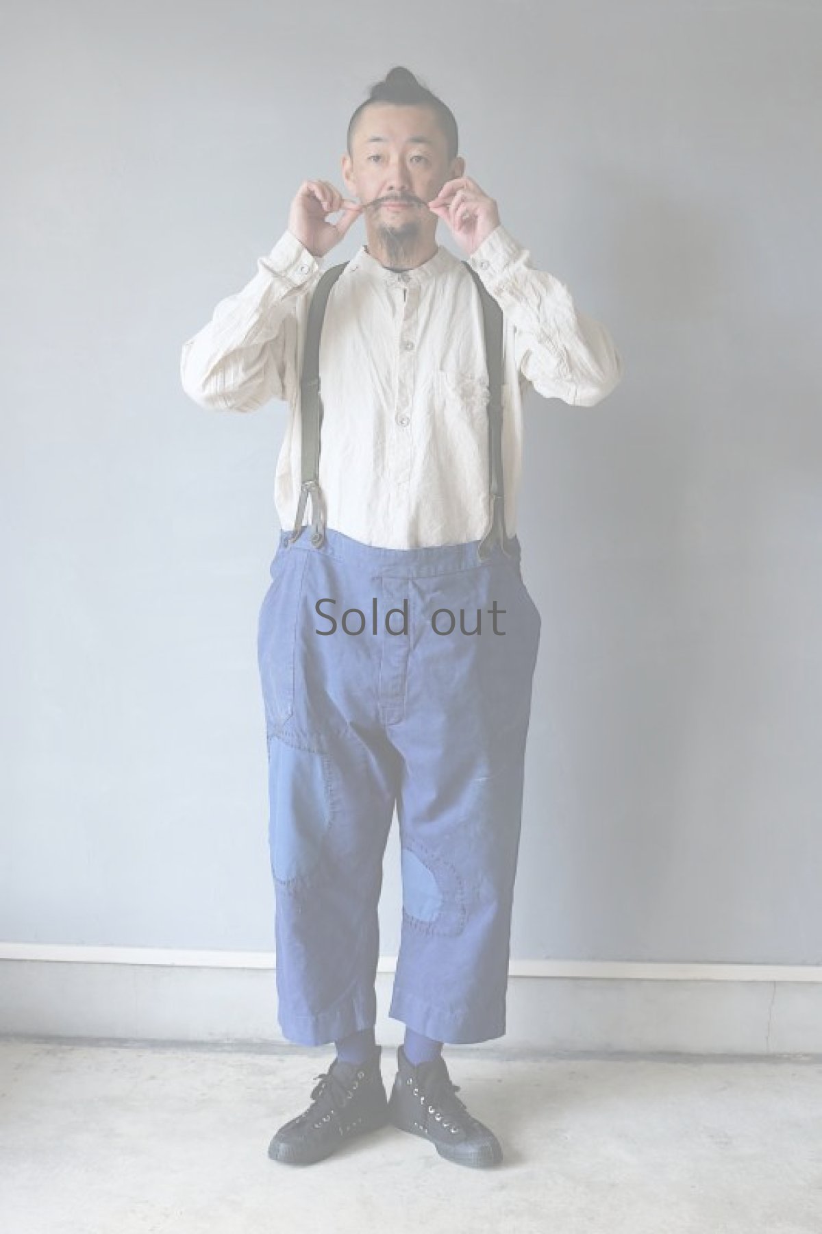 画像2: 【MITSUGU SASAKI】ビンテージ×リメイク　パッチワーク　スーパーワイドパンツ(サスペンダー付き) (2)