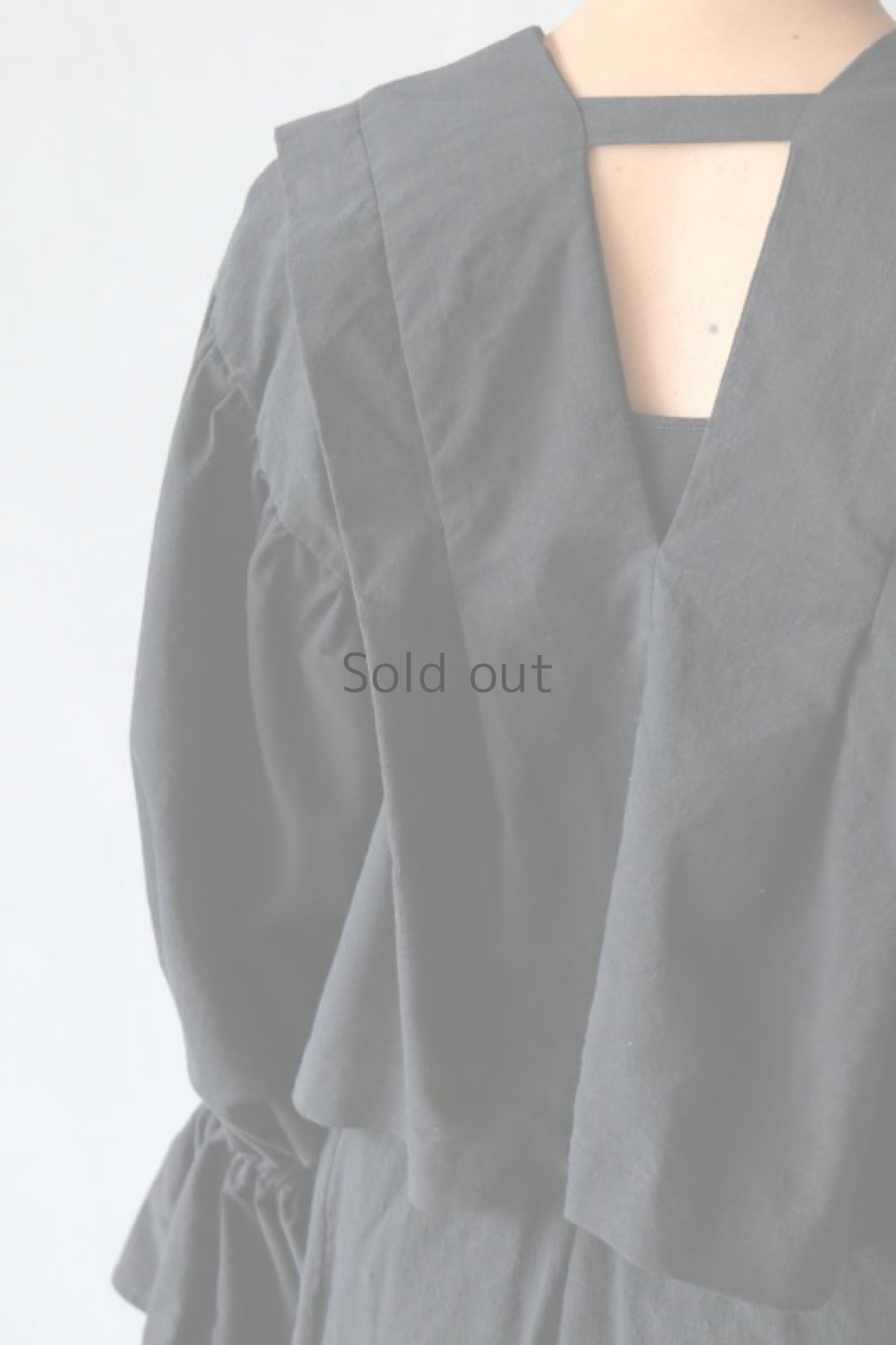 画像13: 【ササキチホ】アンティークリネン×染　肩衣　ピエロ袖（黒） (13)