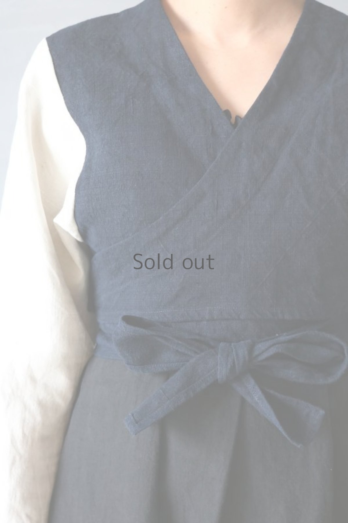 画像5: 【ササキチホ】アンティークリネン×染め 短上衣（白と紺） (5)