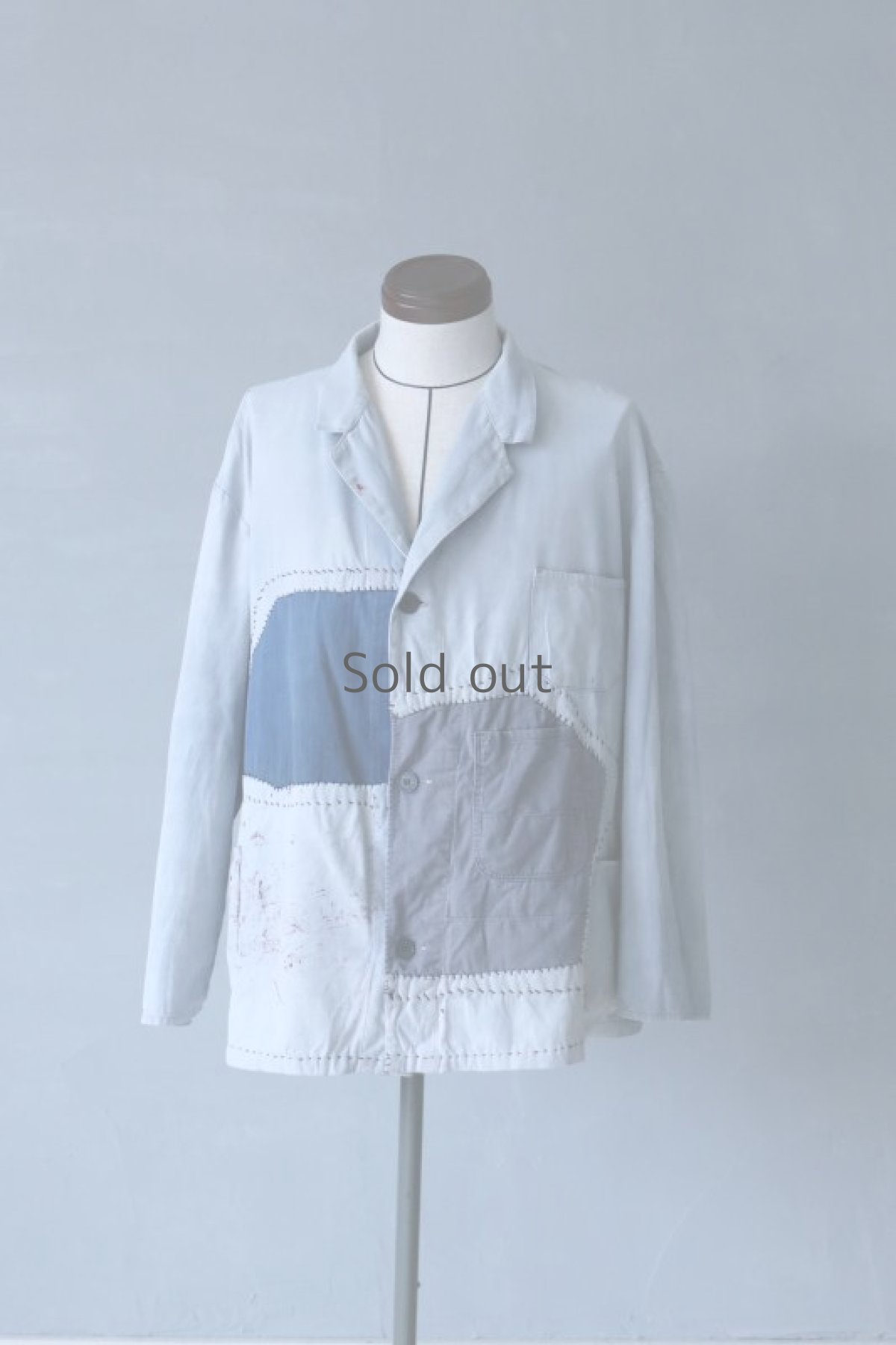 画像2: 【MITSUGU SASAKI】ビンテージリメイク　パッチワーク　ワイドワークジャケット（グレー） (2)