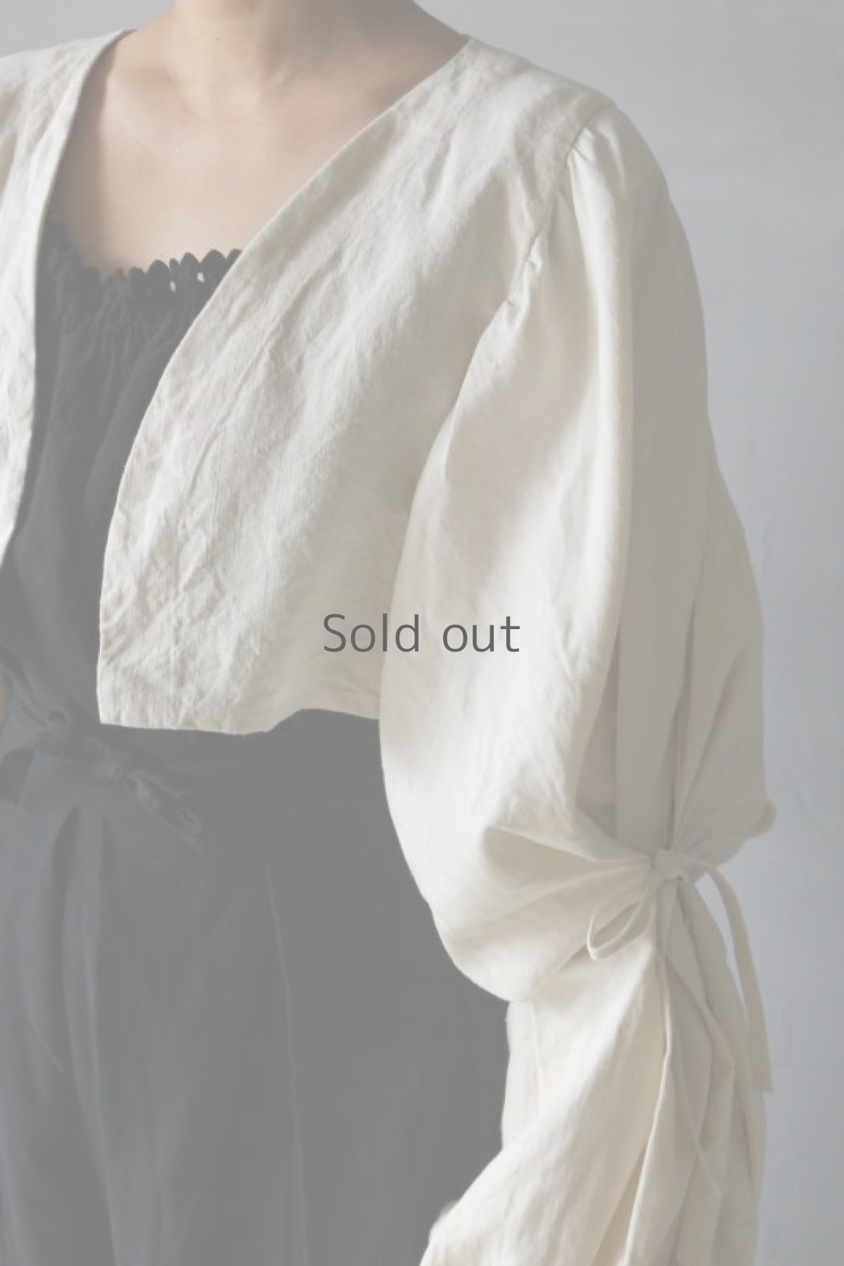 画像7: 【ササキチホ】アンティークリネン　短羽織　ボリューム袖（タック＋リボン/白/B） (7)