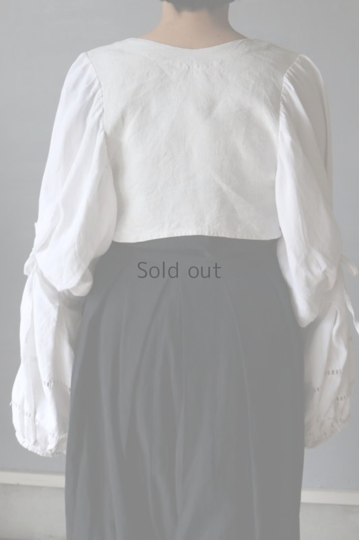 画像9: 【ササキチホ】アンティークリネン　短羽織　ボリューム袖（タック＋リボン/２トーン白/レース） (9)