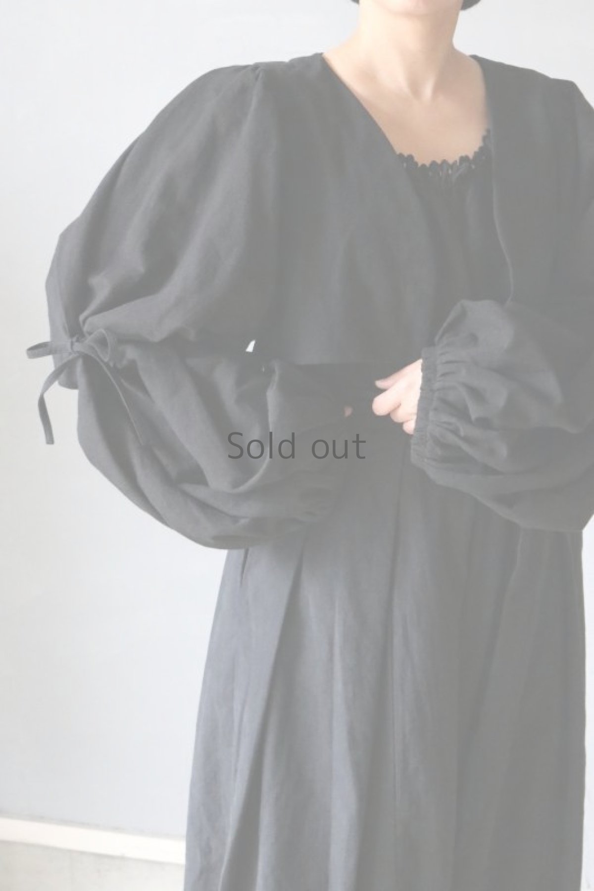 画像3: 【ササキチホ】アンティークリネン×染　短羽織　ボリューム袖（タック＋リボン/黒） (3)