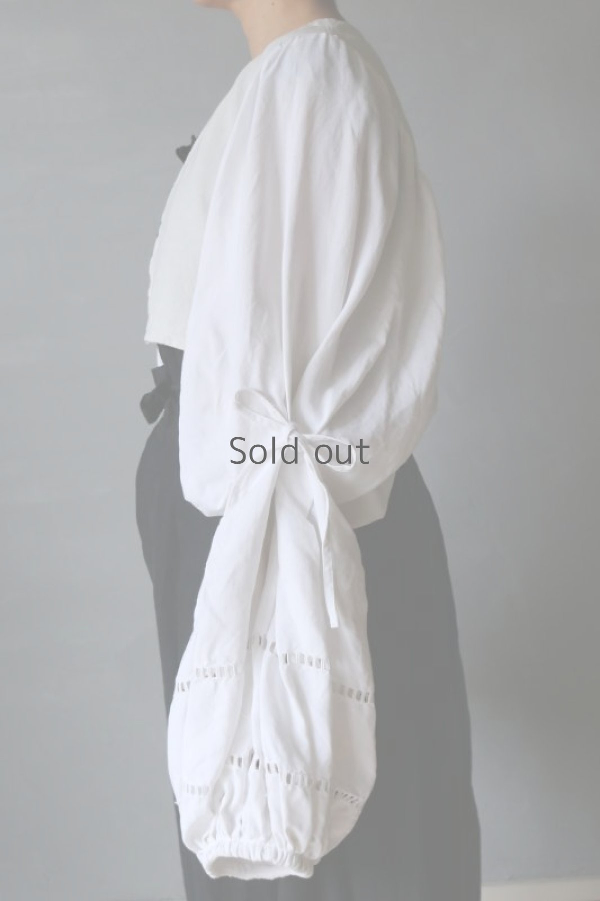 画像7: 【ササキチホ】アンティークリネン　短羽織　ボリューム袖（タック＋リボン/２トーン白/レース） (7)