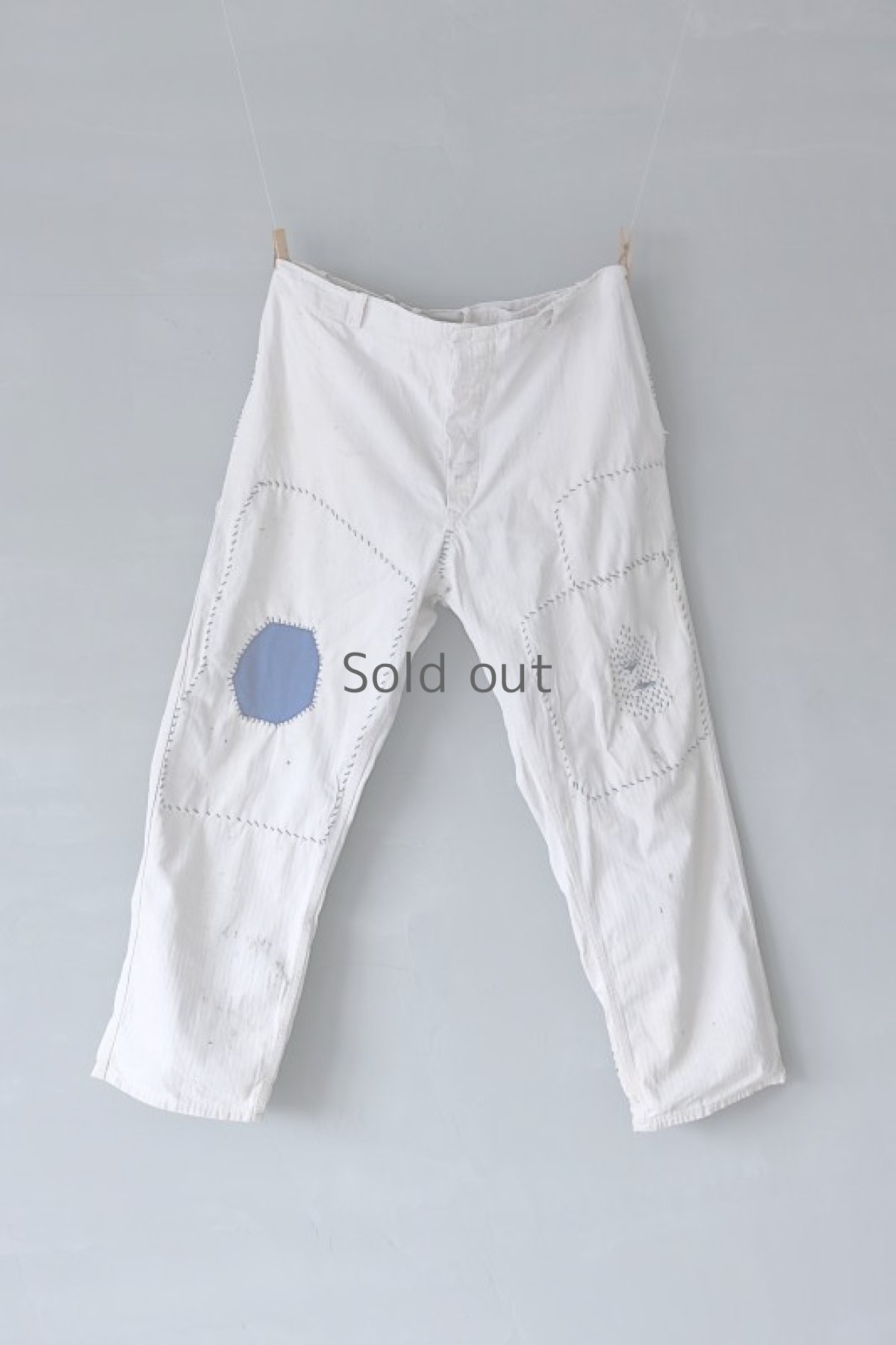 画像2: 【MITSUGU SASAKI】ビンテージ×リメイク　パッチワーク　ホワイトヘリンボーン　ワークパンツ（シンチバック） (2)