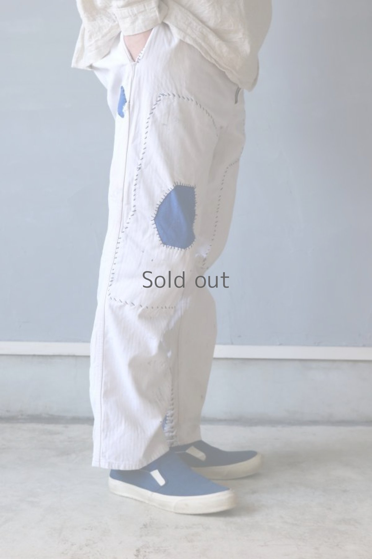 画像19: 【MITSUGU SASAKI】ビンテージ×リメイク　パッチワーク　ホワイトヘリンボーン　ワークパンツ（シンチバック） (19)