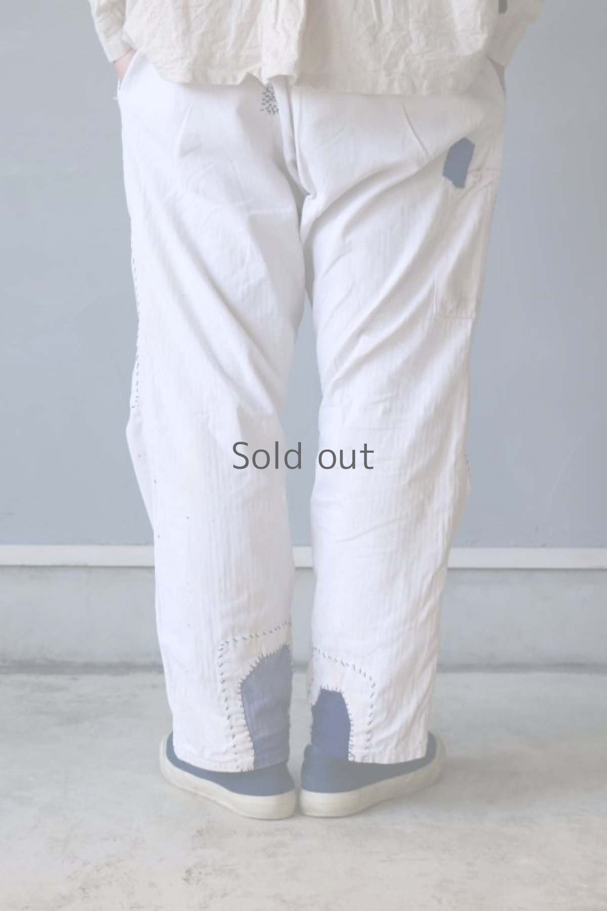 画像18: 【MITSUGU SASAKI】ビンテージ×リメイク　パッチワーク　ホワイトヘリンボーン　ワークパンツ（シンチバック） (18)