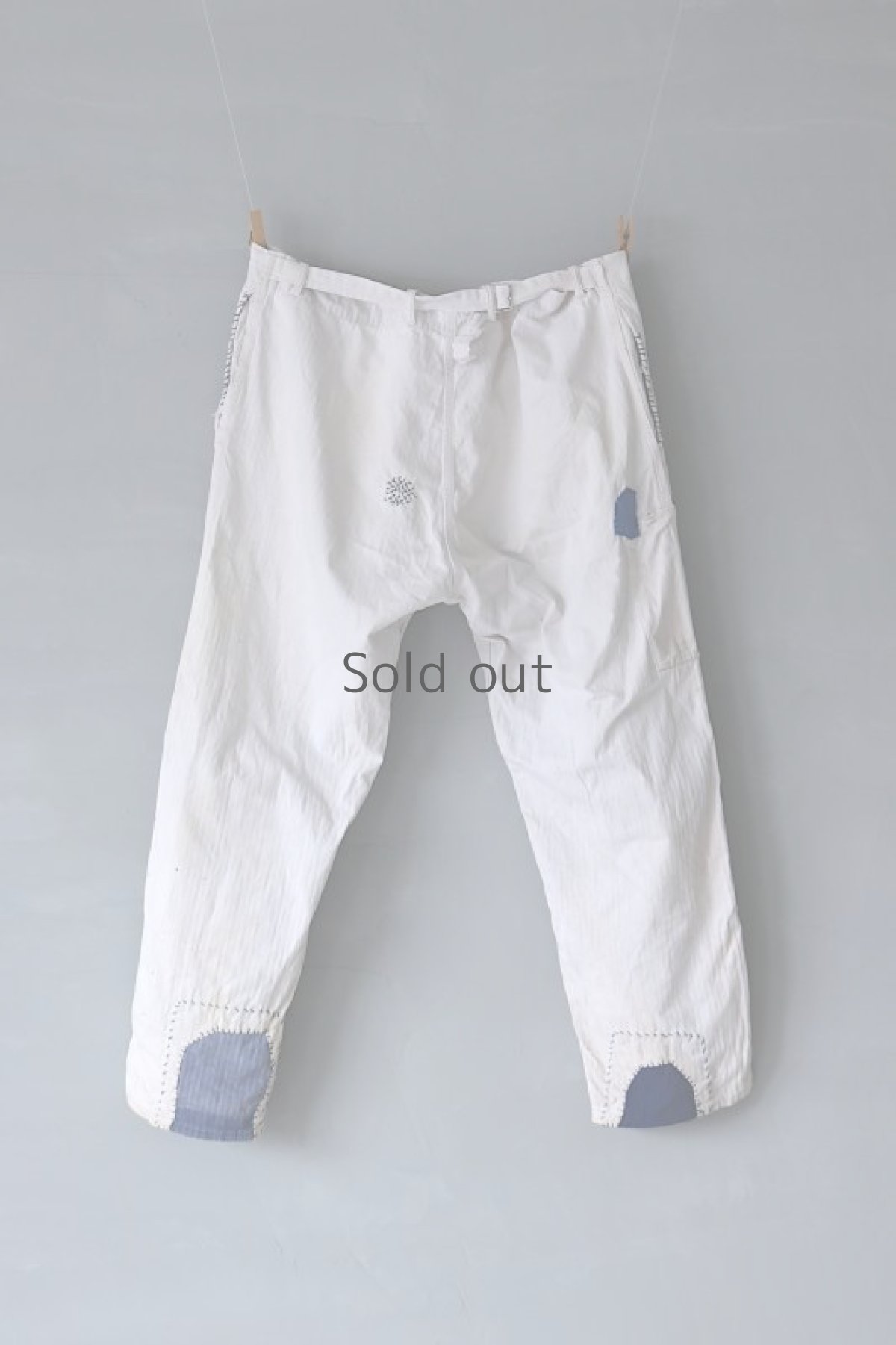 画像8: 【MITSUGU SASAKI】ビンテージ×リメイク　パッチワーク　ホワイトヘリンボーン　ワークパンツ（シンチバック） (8)