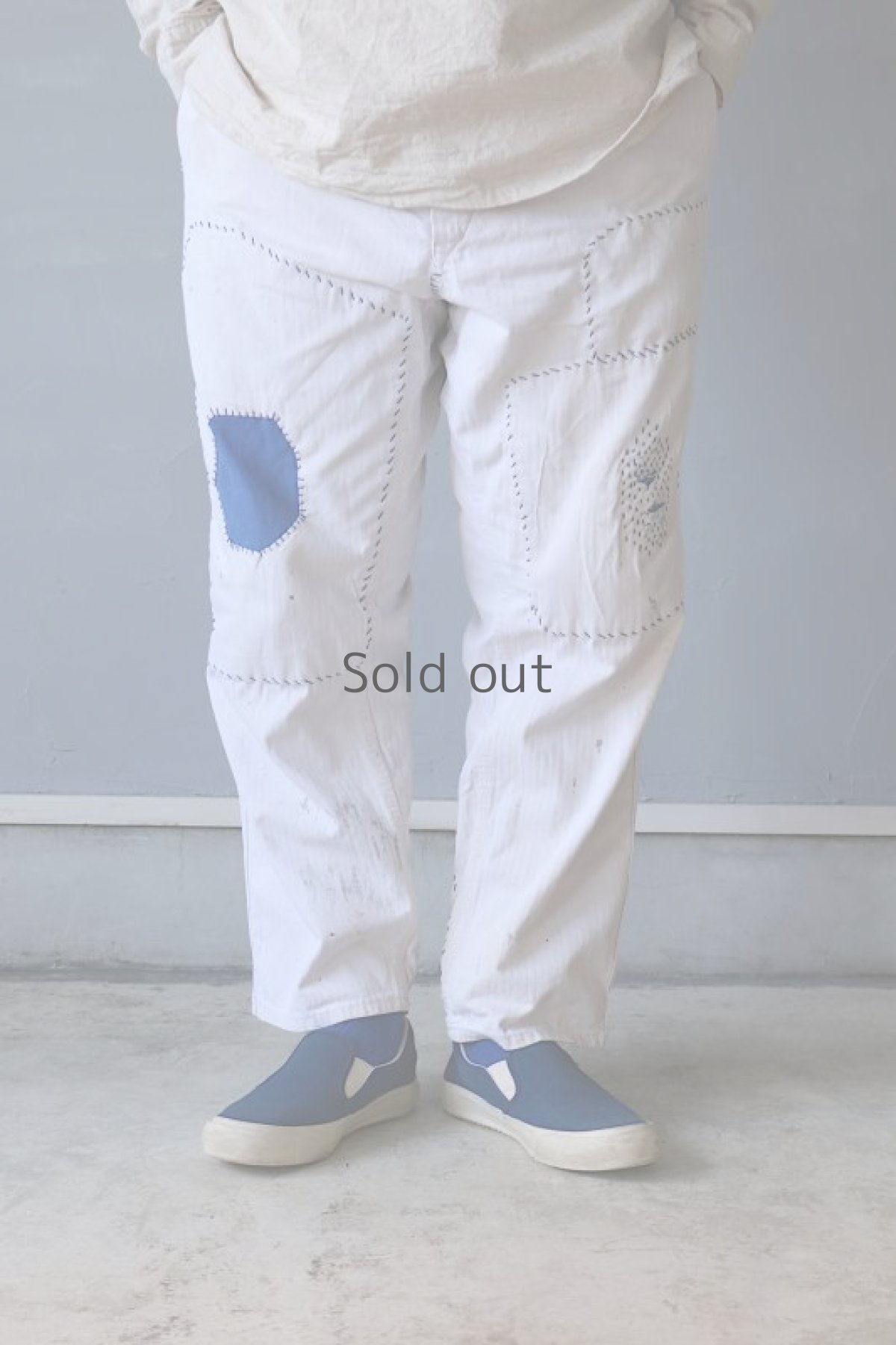 画像15: 【MITSUGU SASAKI】ビンテージ×リメイク　パッチワーク　ホワイトヘリンボーン　ワークパンツ（シンチバック） (15)