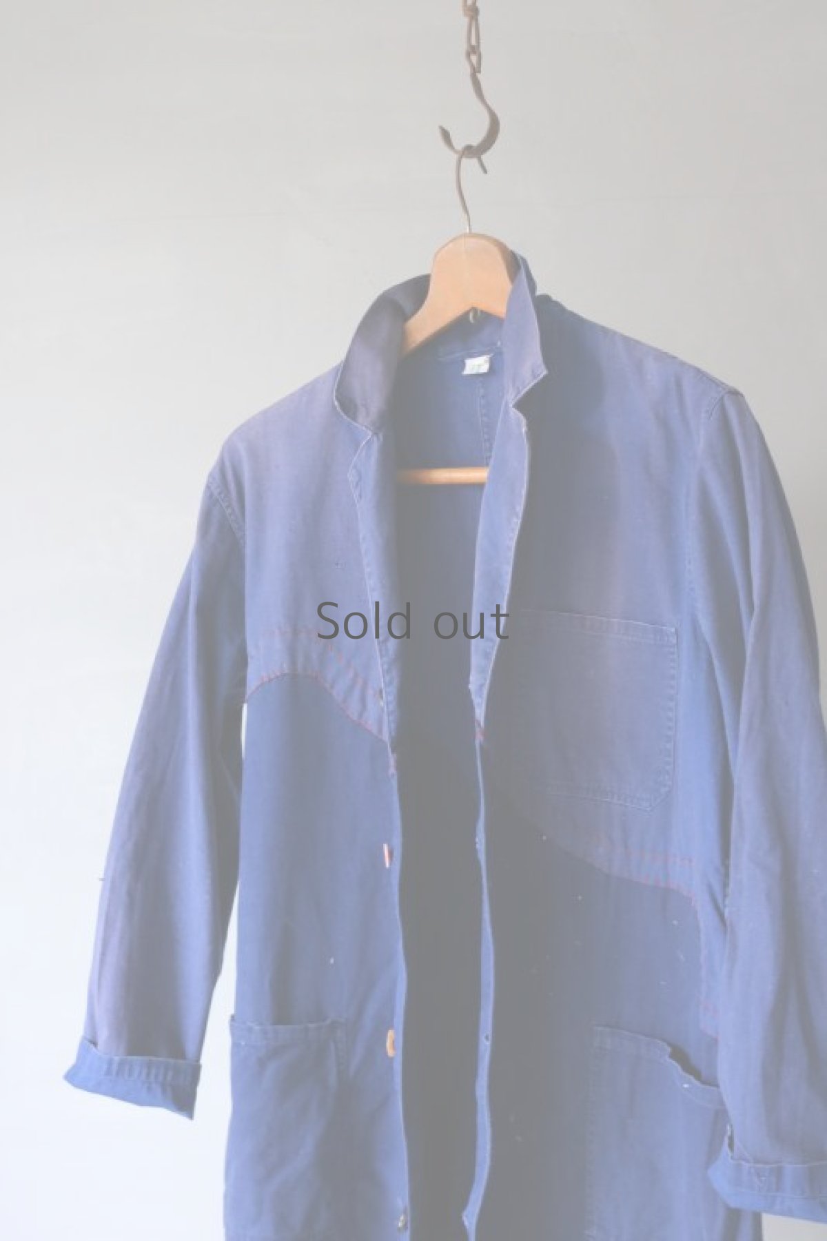 画像14: 【MITSUGU SASAKI】ビンテージリメイク　パッチワークリペア　ブルーワークコート（赤ステッチ） (14)