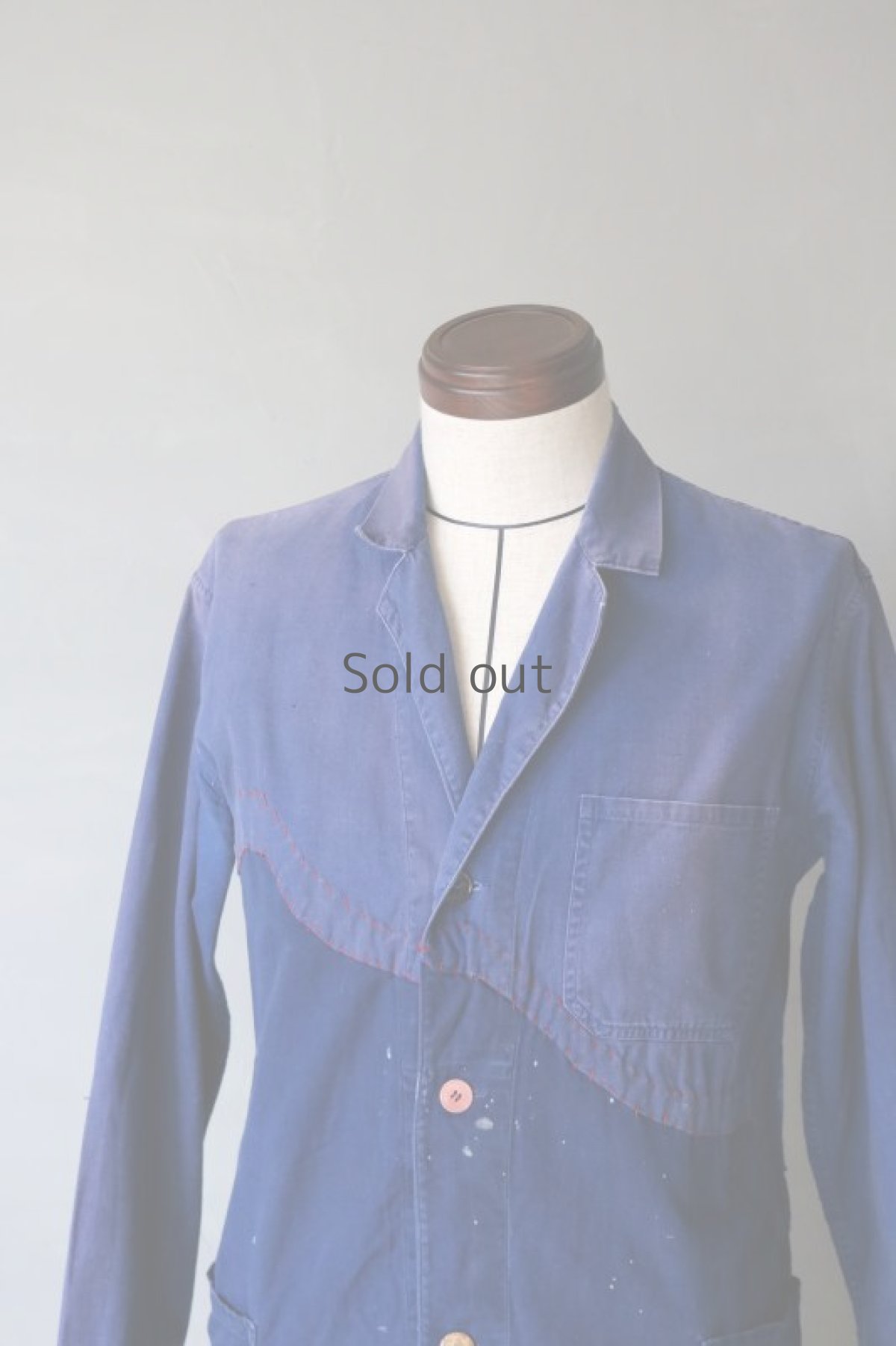 画像3: 【MITSUGU SASAKI】ビンテージリメイク　パッチワークリペア　ブルーワークコート（赤ステッチ） (3)