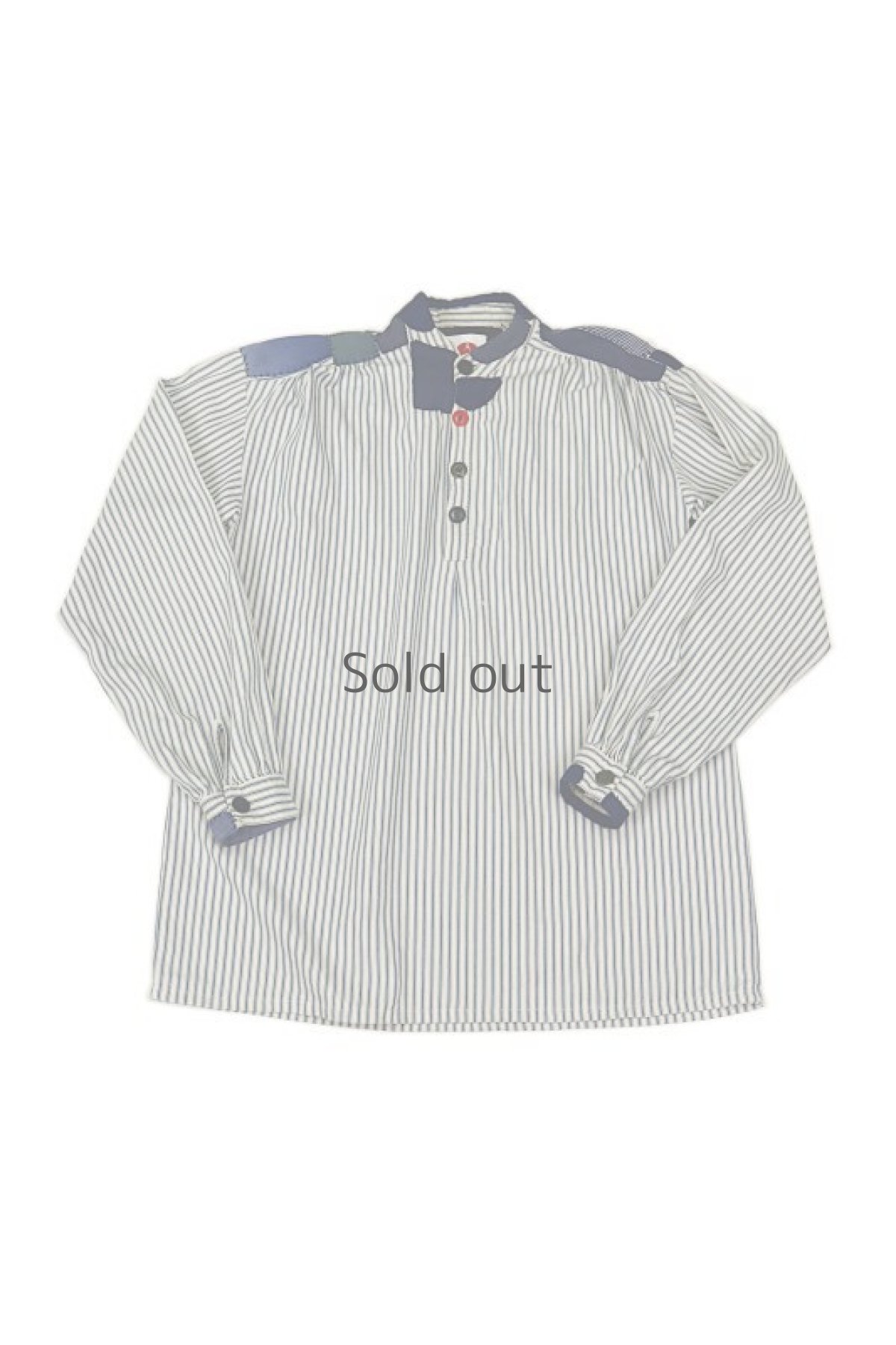 画像1: 【MITSUGU SASAKI】ビンテージリメイク　パッチワーク　ストライプグランパシャツ（白青） (1)
