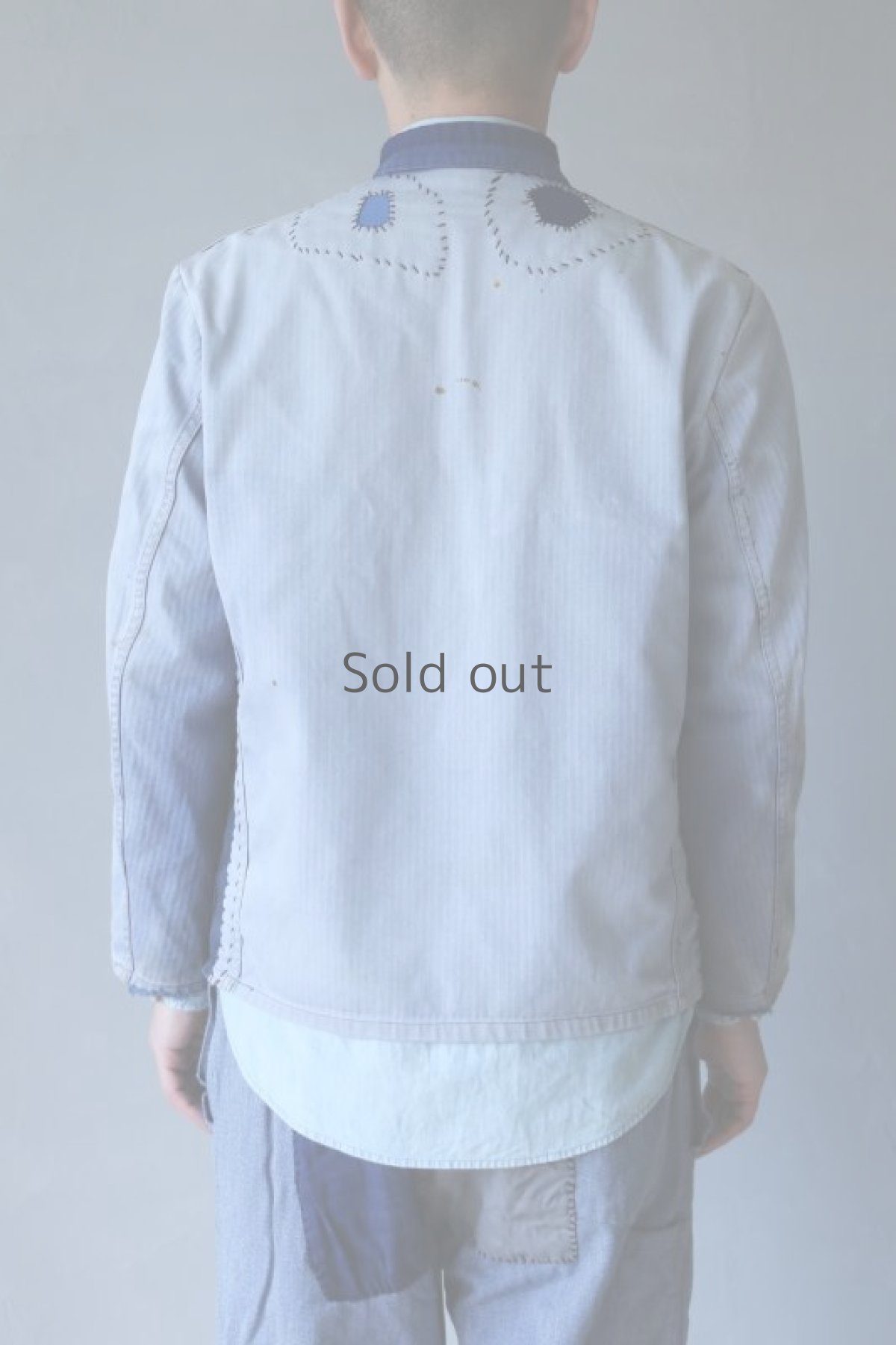 画像16: 【MITSUGU SASAKI】ビンテージリメイク　パッチワーク　色落ちワークジャケット(襟なし) (16)