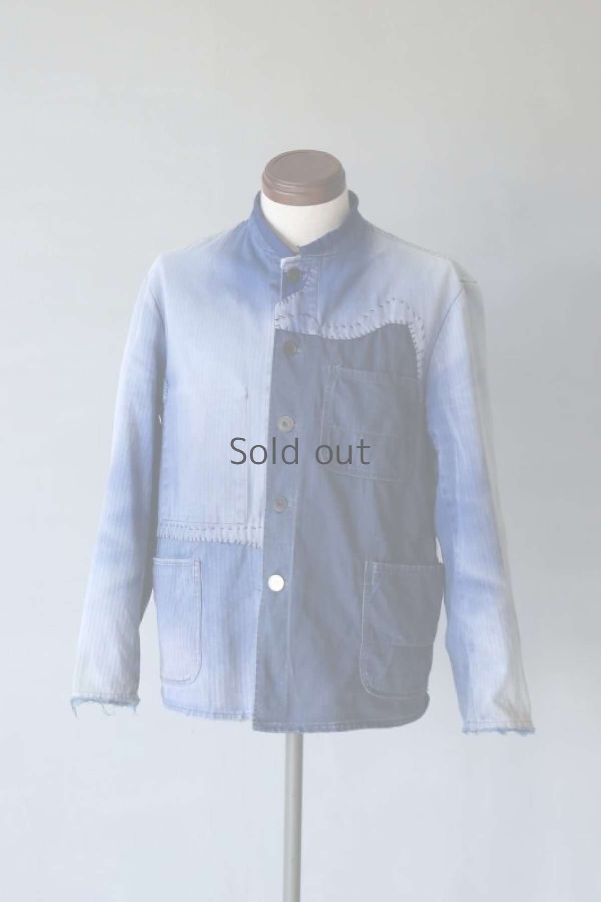 画像2: 【MITSUGU SASAKI】ビンテージリメイク　パッチワーク　色落ちワークジャケット(襟なし) (2)