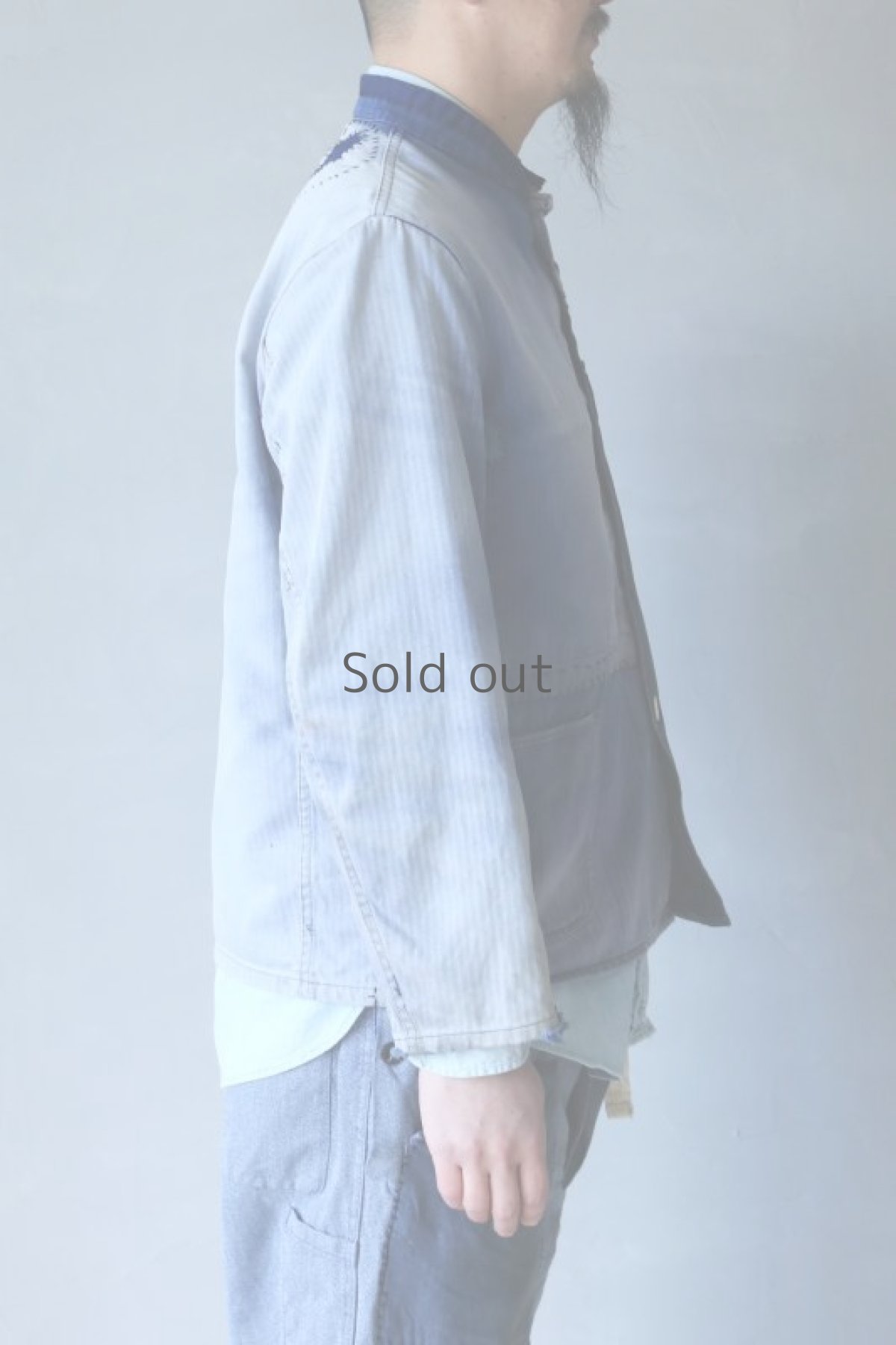 画像17: 【MITSUGU SASAKI】ビンテージリメイク　パッチワーク　色落ちワークジャケット(襟なし) (17)