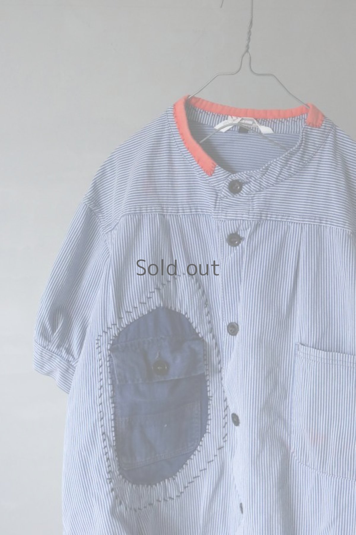 画像2: 【MITSUGU SASAKI】ビンテージリメイク パッチワーク ファーマーズワークシャツ(赤パッチ) (2)