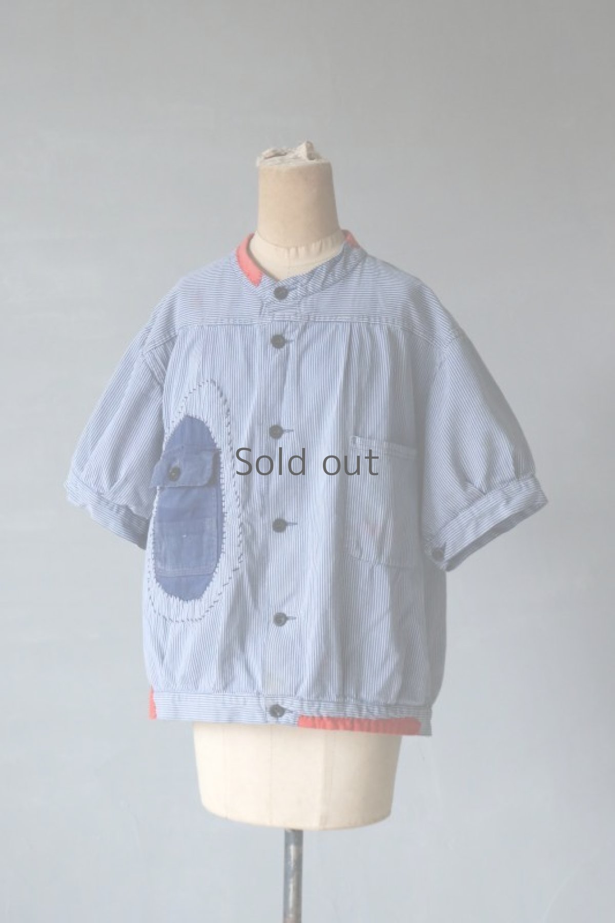 画像3: 【MITSUGU SASAKI】ビンテージリメイク パッチワーク ファーマーズワークシャツ(赤パッチ) (3)