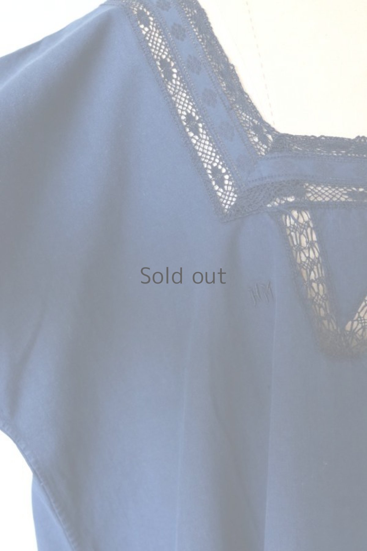 画像5: 【フランス】アンティークコットン×染め　ショートスリーブ　ナイトドレス（紺色/レース） (5)